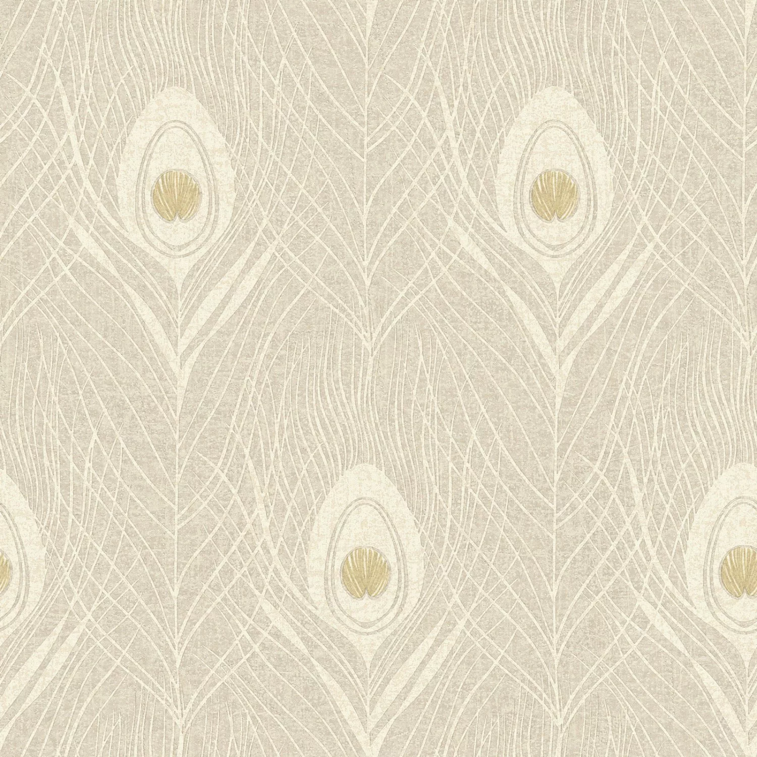 Bricoflor Elegante Tapete mit Pfauenfeder Creme Tapete Ideal für Schlafzimm günstig online kaufen