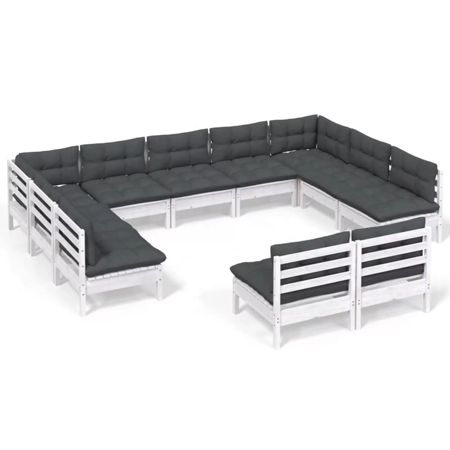 vidaXL 11-tlg Garten-Lounge-Set mit Kissen Weiß Kiefer Massivholz Modell 25 günstig online kaufen