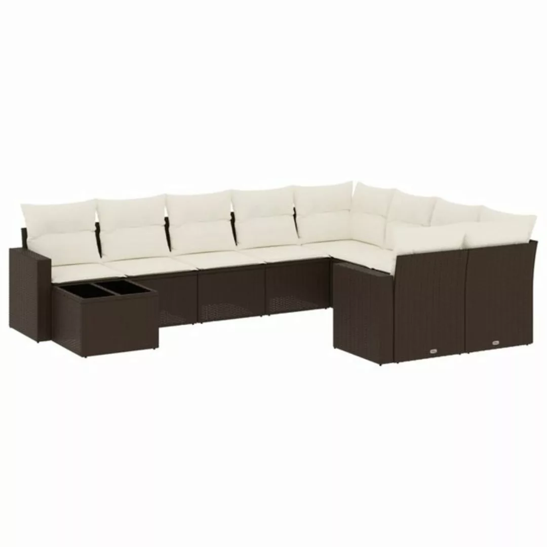 vidaXL Sofaelement 10-tlg. Garten-Sofagarnitur mit Kissen Braun Poly Rattan günstig online kaufen