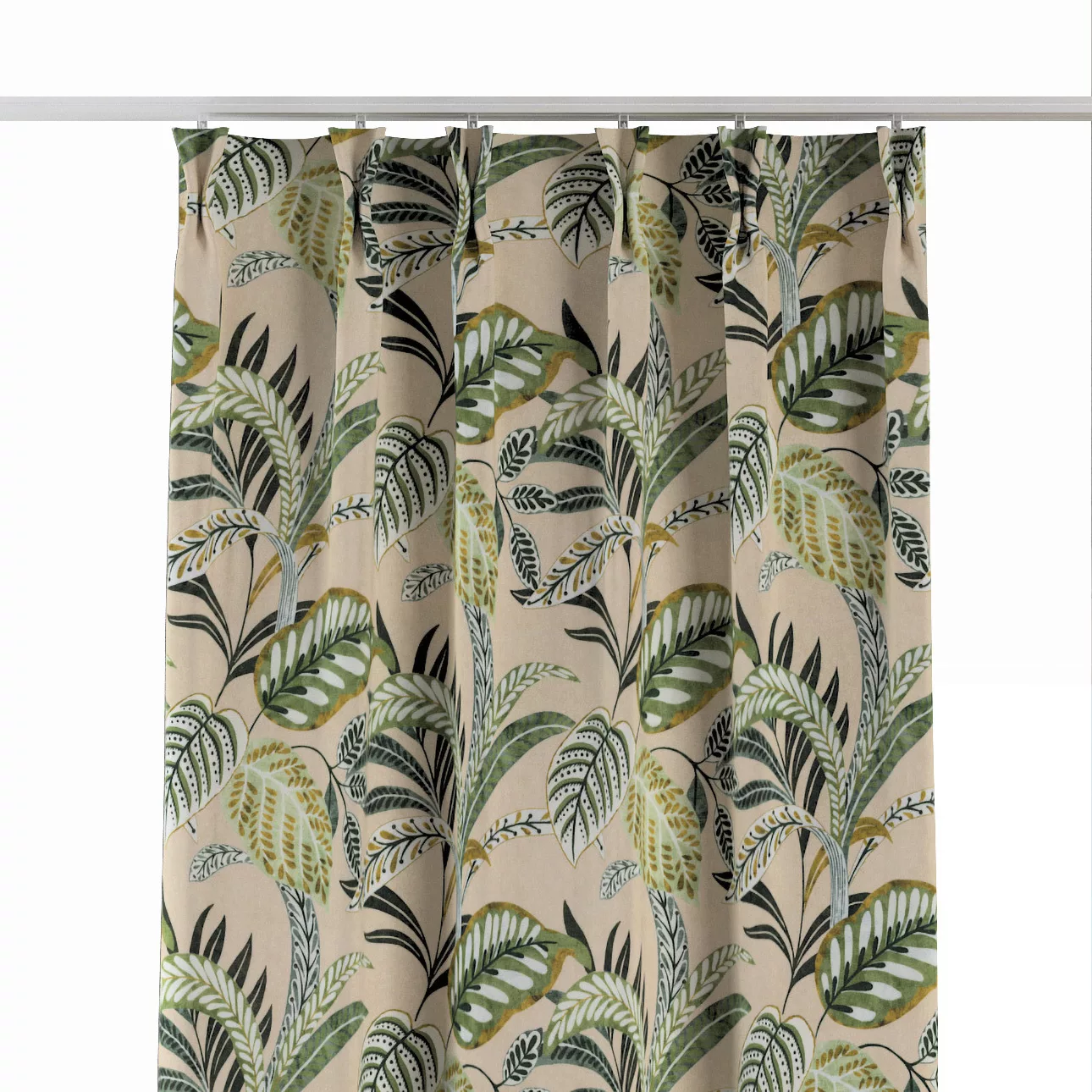 Vorhang mit flämischen 2-er Falten, olivgrün, beige, Flowers (142-96) günstig online kaufen