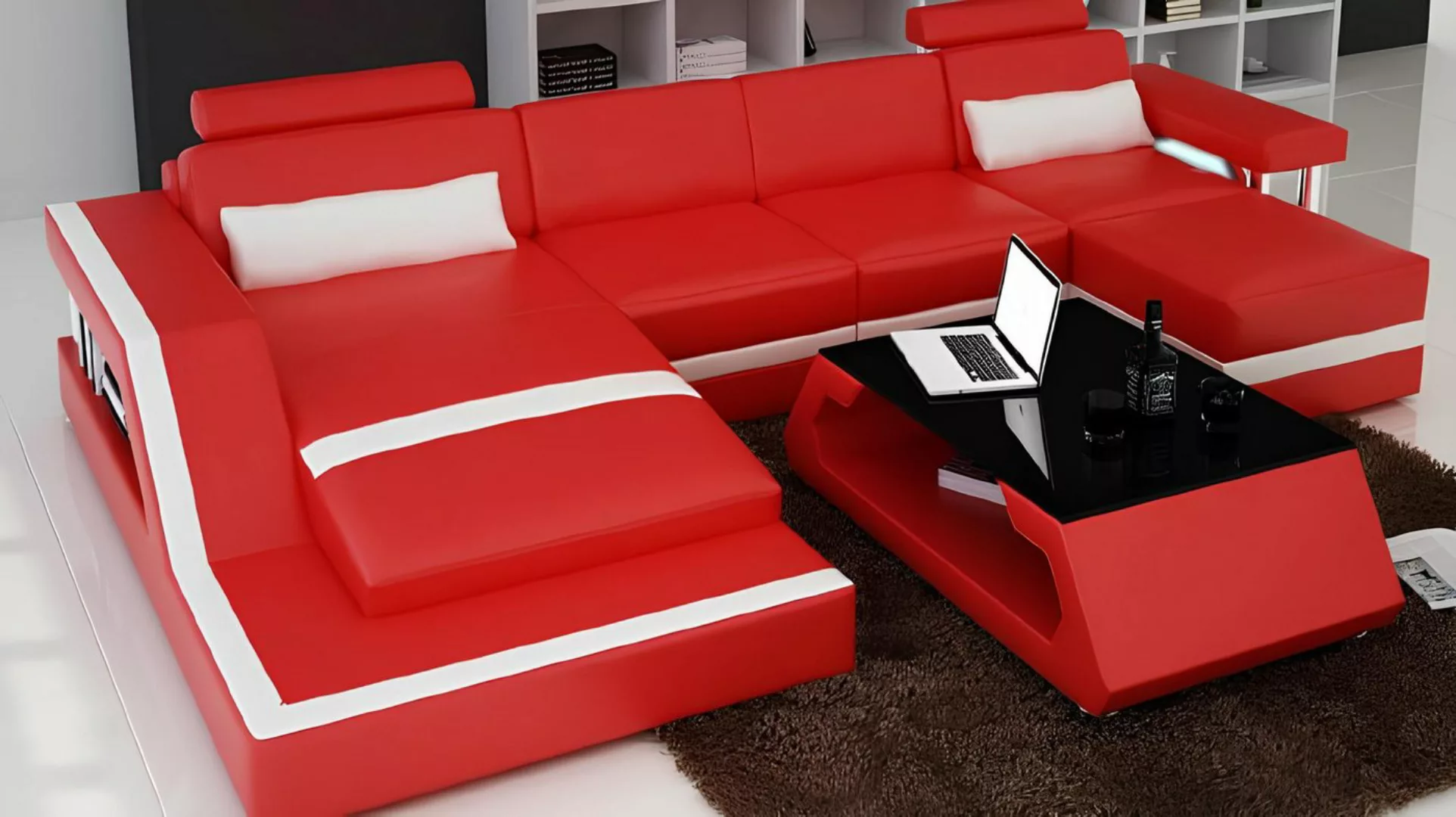 Xlmoebel Ecksofa Modernes Ledersofa mit USB-Anschluss und großzügiger Wohnl günstig online kaufen