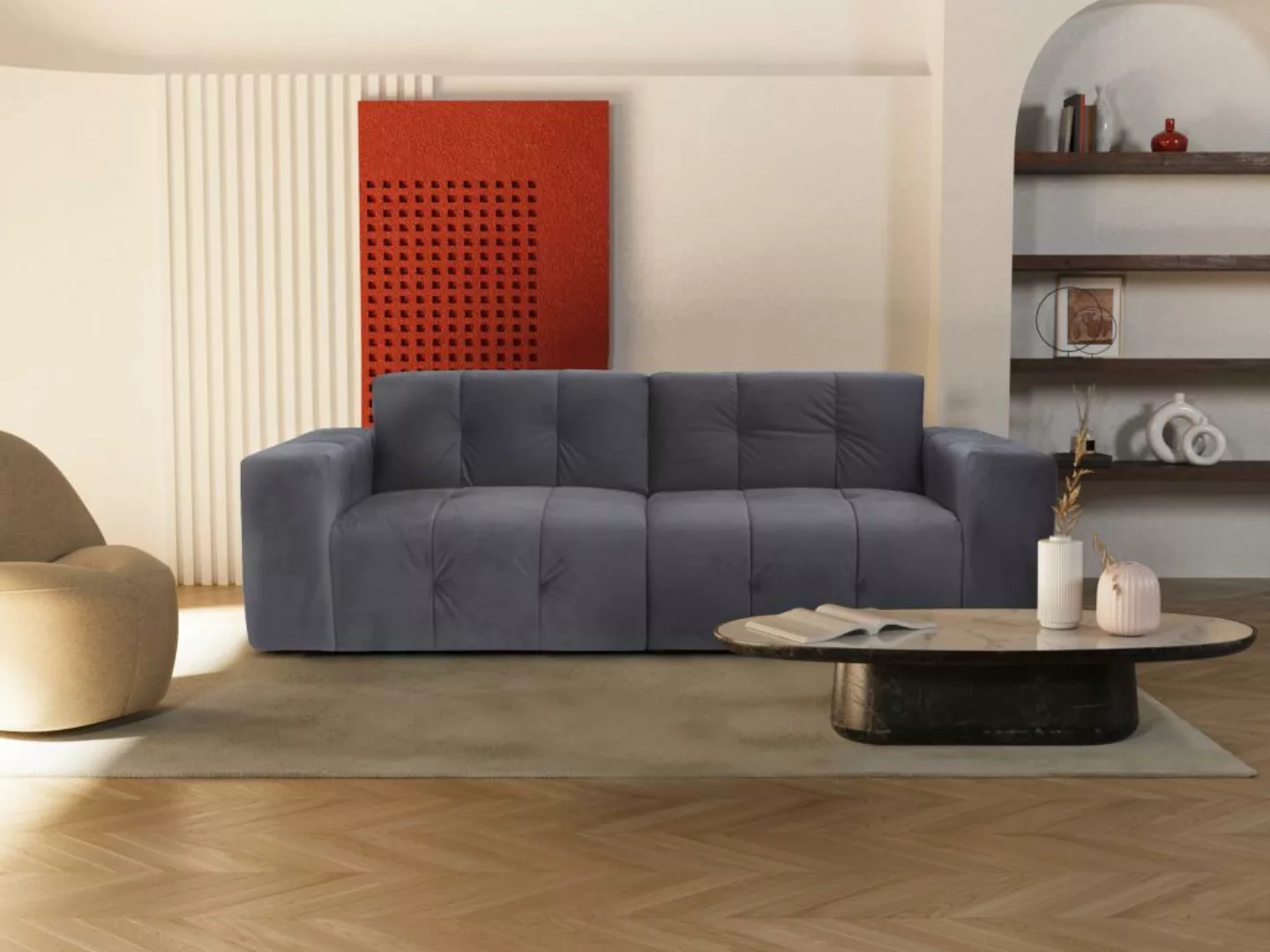 Sofa 3-Sitzer - Samt - Grau - INIRIDA günstig online kaufen