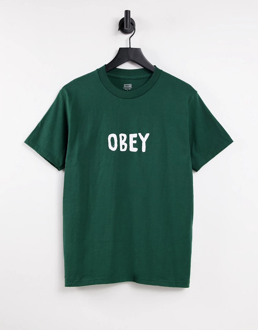 Obey – Oversized-T-Shirt mit kleinem Logo in Kritzel-Optik-Grün günstig online kaufen