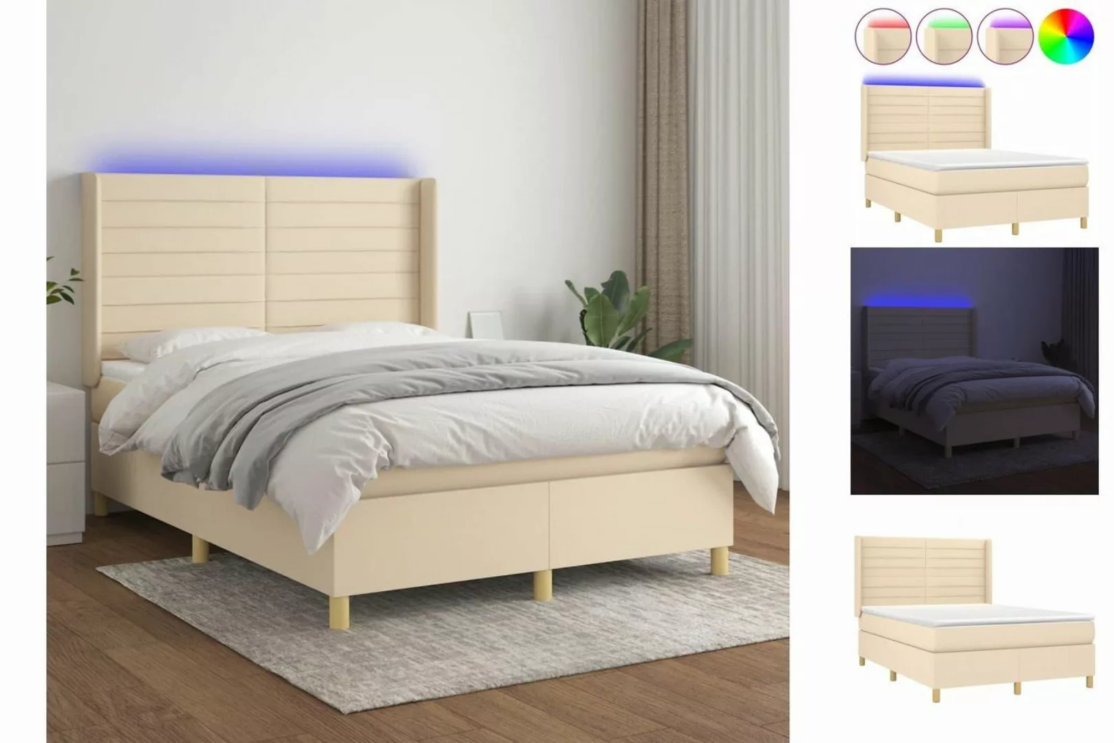 vidaXL Boxspringbett Bett Boxspringbett mit Matratze und LED Stoff (140 x 2 günstig online kaufen