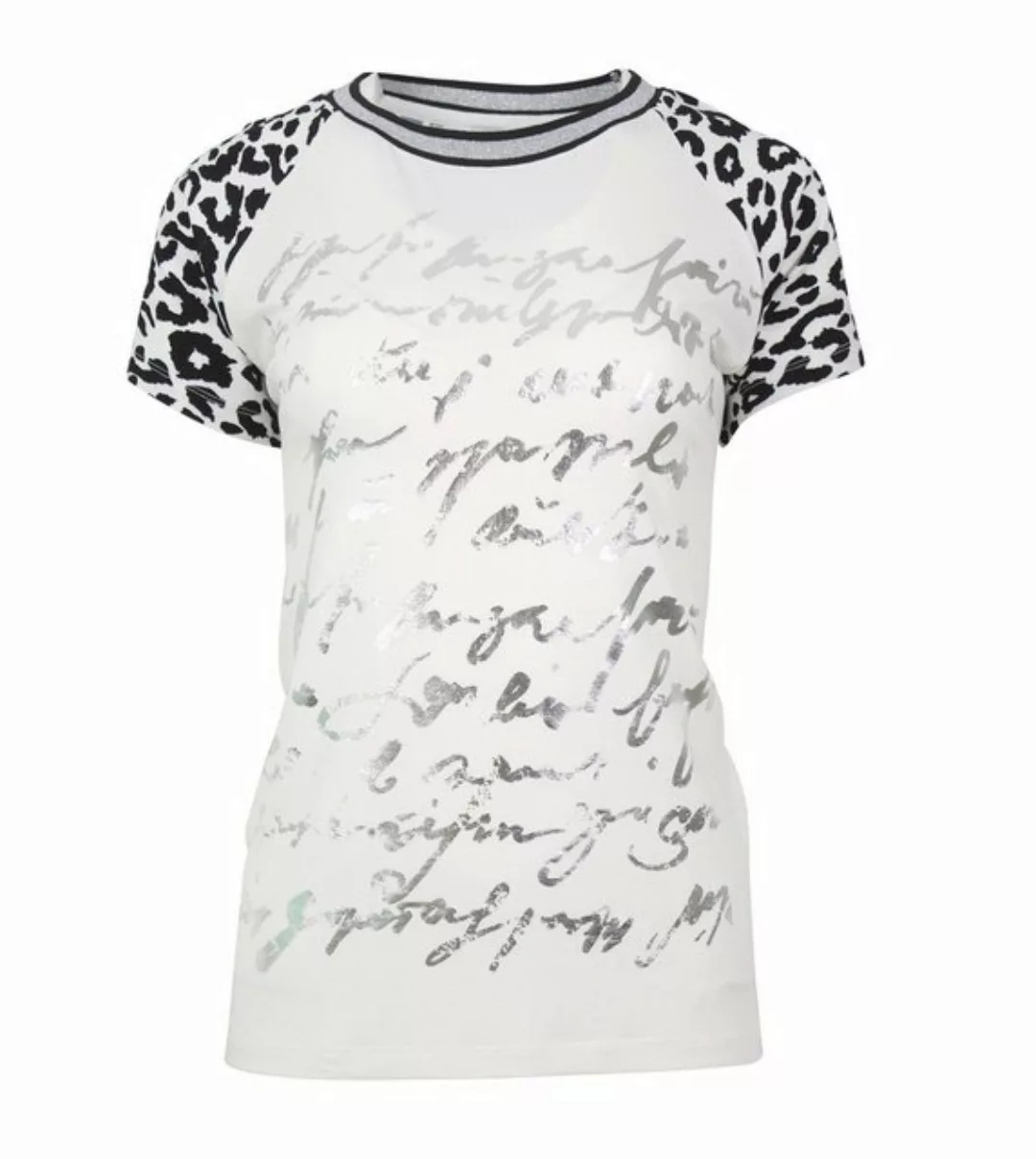 Passioni T-Shirt Sommershirt mit Animalprint Leo und silbernen Schriftzügen günstig online kaufen