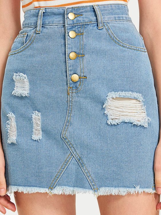 Blauer zufälliger Jeans-Minirock mit Quastensaum günstig online kaufen