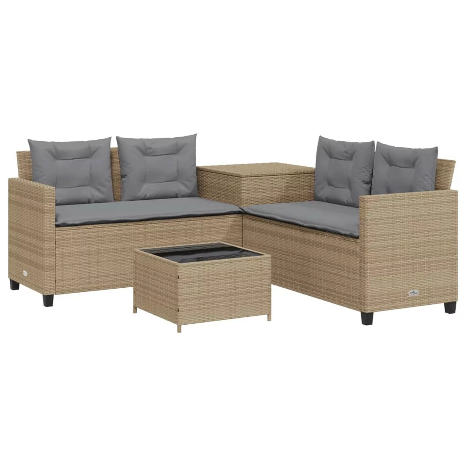 vidaXL Gartensofa in L-Form mit Tisch und Kissen Beige Poly Rattan Modell 1 günstig online kaufen