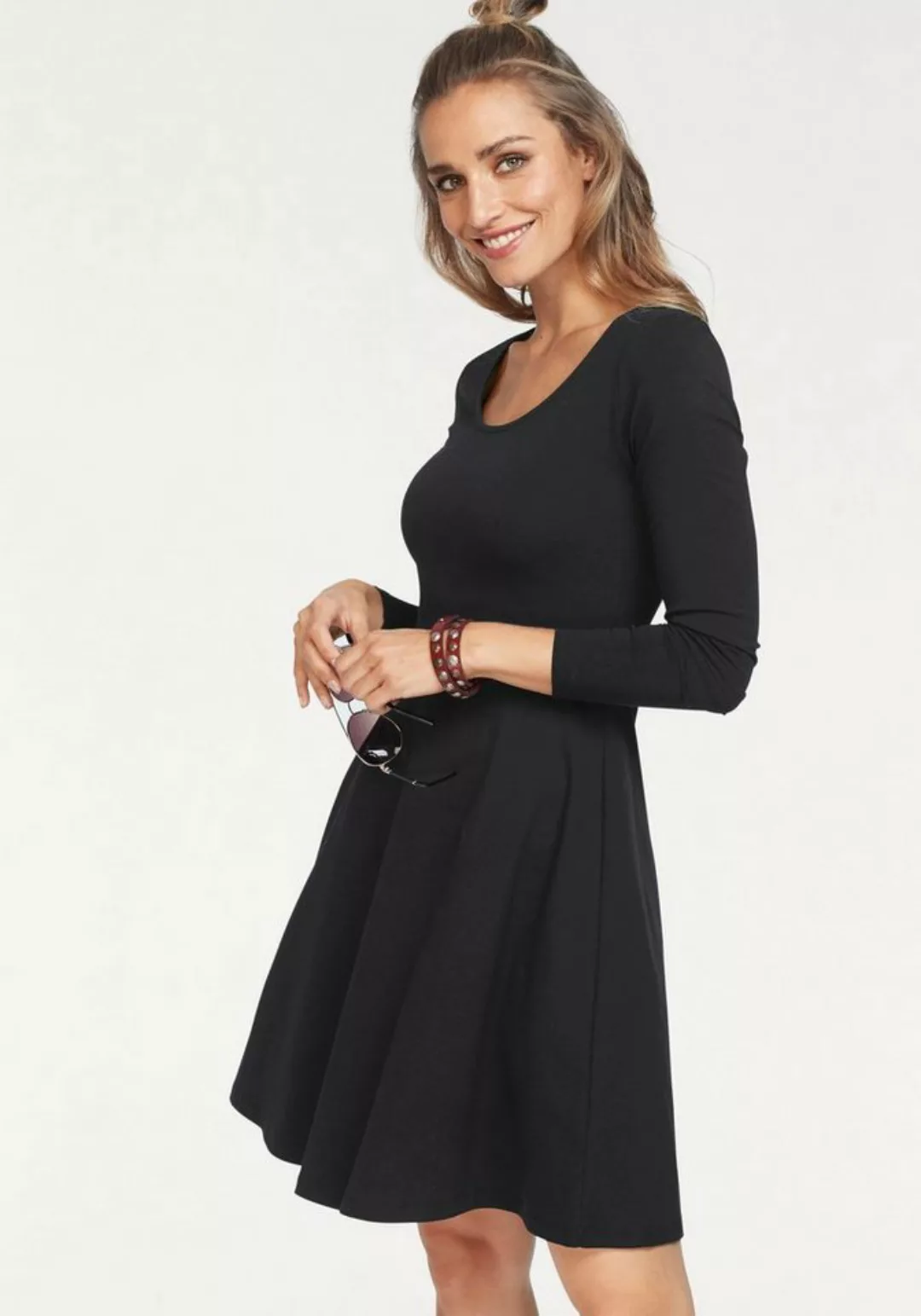 Aniston CASUAL Jerseykleid mit Blumendruck oder in uni Schwarz günstig online kaufen