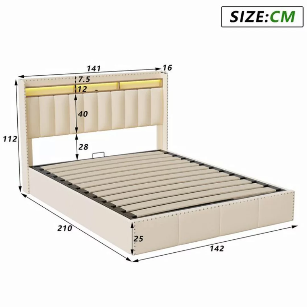 Furnishings Home Polsterbett Doppelbett mit Stauraum + LED-Licht + USB-Ansc günstig online kaufen