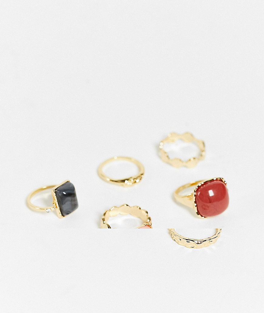 Glamorous – Ring-Set in Gold-Optik mit Kunst-Schmucksteinen-Bunt günstig online kaufen