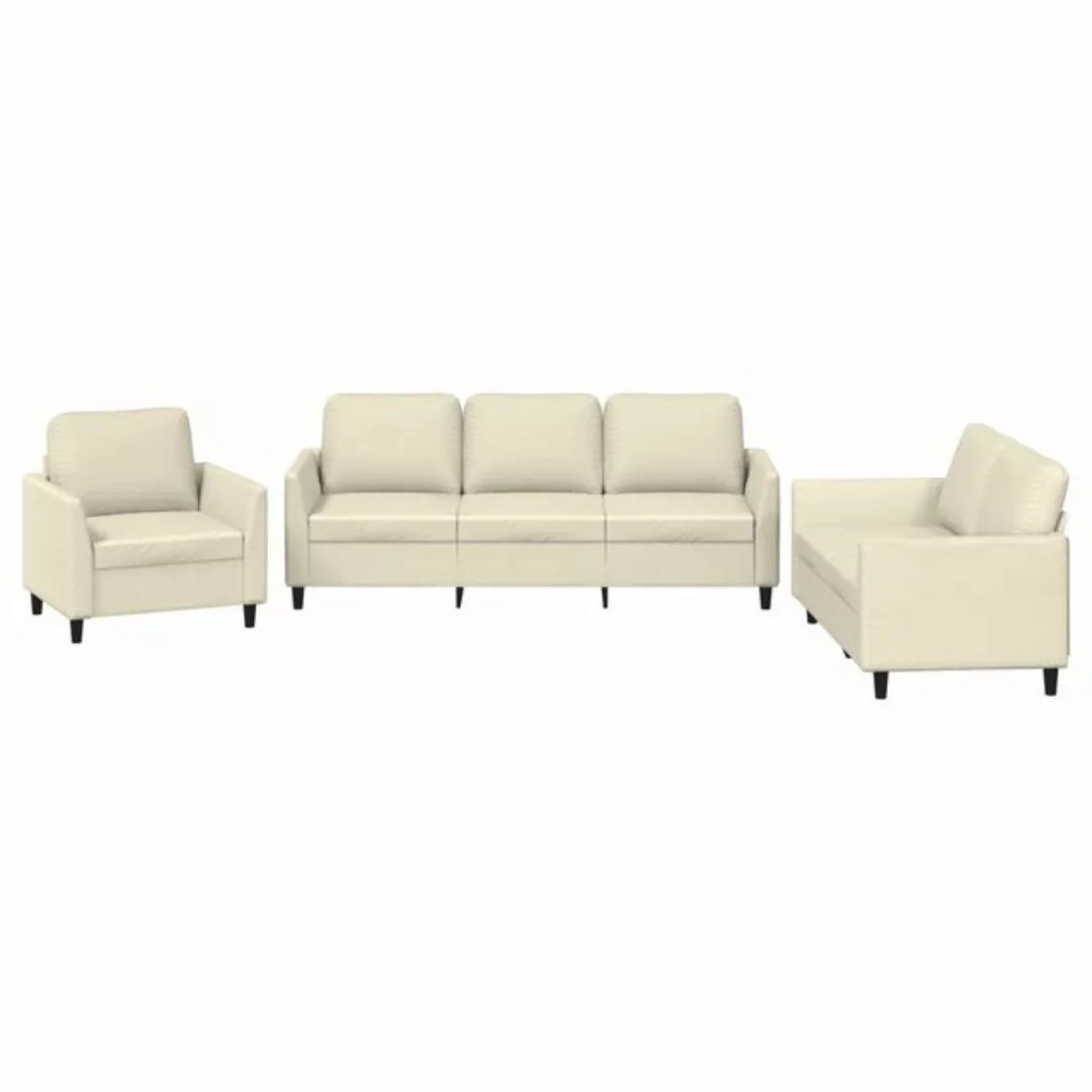 vidaXL Sofa, 3-tlg. Sofagarnitur mit Kissen Creme Kunstleder günstig online kaufen