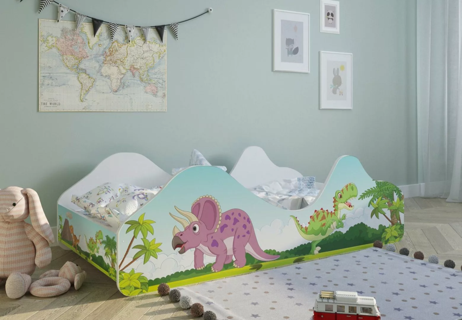 Kids Collective Kinderbett Jugendbett 80x160 mit Rausfallschutz, Dinosaurie günstig online kaufen