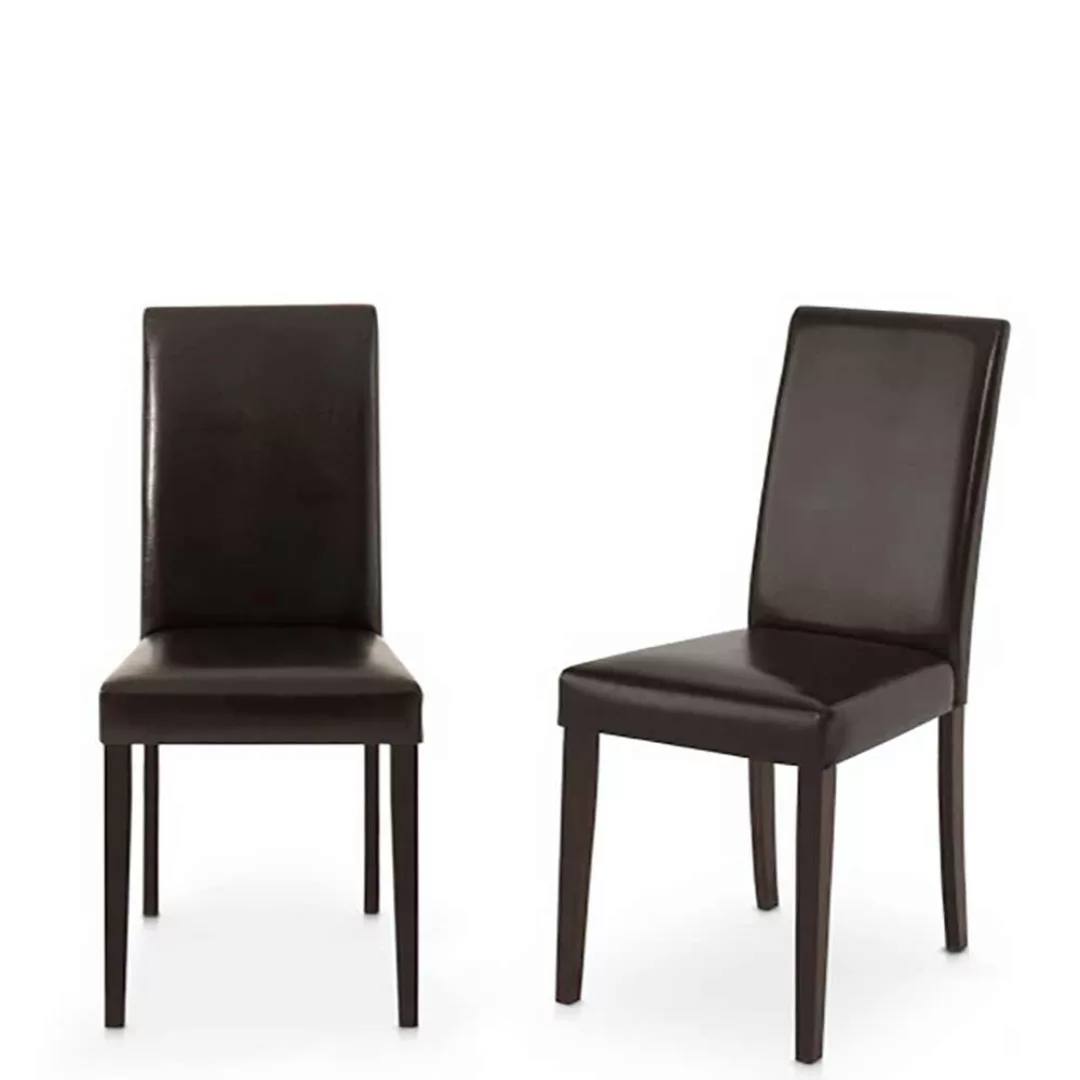 Esstisch Stühle in Dunkelbraun Kunstleder hoher Lehne (2er Set) günstig online kaufen