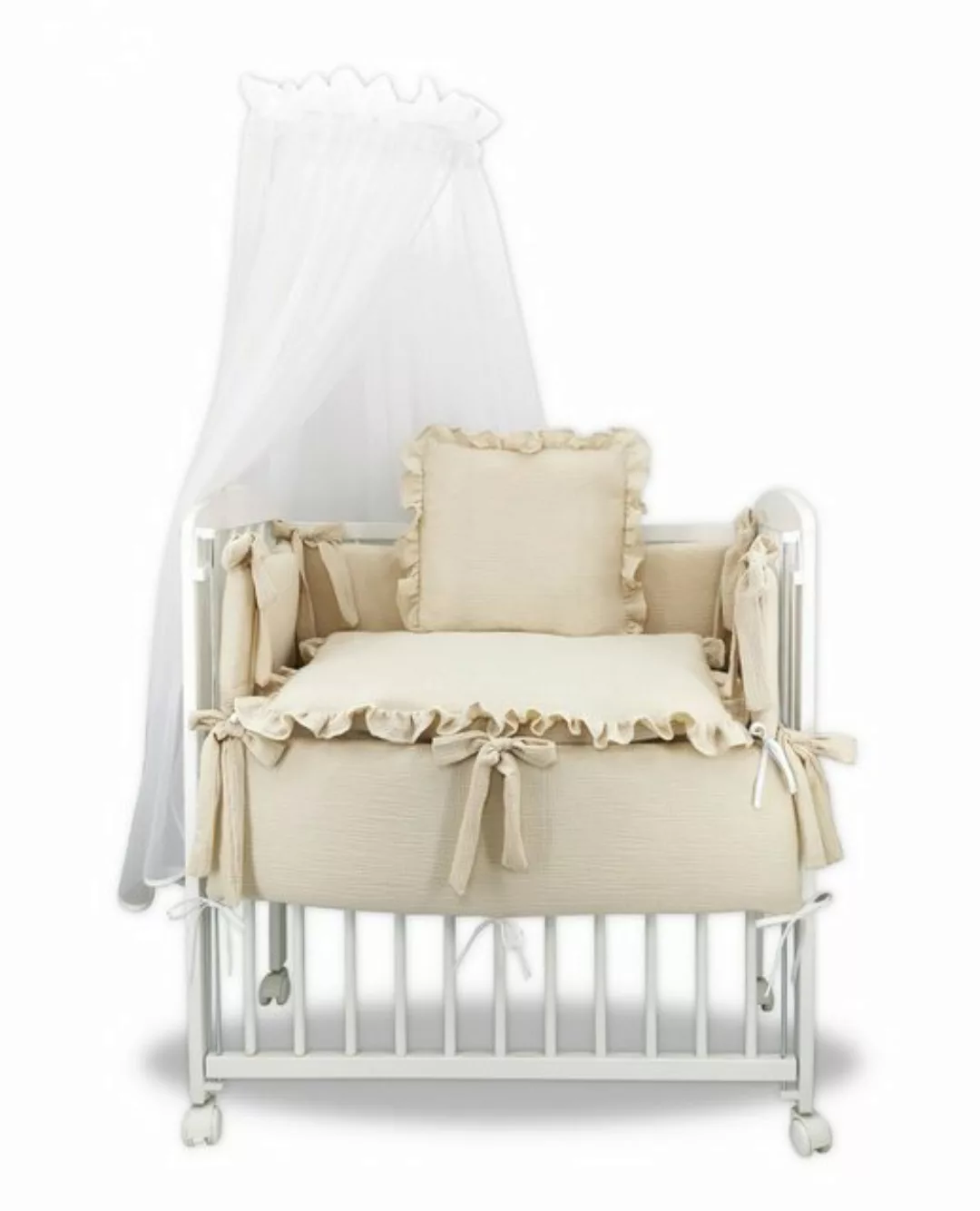 Babyhafen Beistellbett Stubenwagen Musselin Beige Ecru Babybett Zustellbett günstig online kaufen