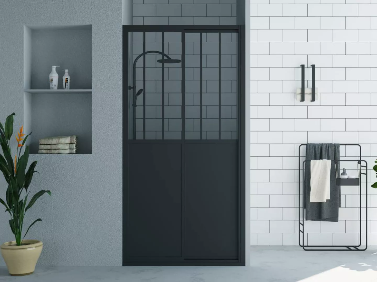 Duschtrennwand Seitenwand Schiebetür - Industrial Style - 100 x 195 cm - Sc günstig online kaufen