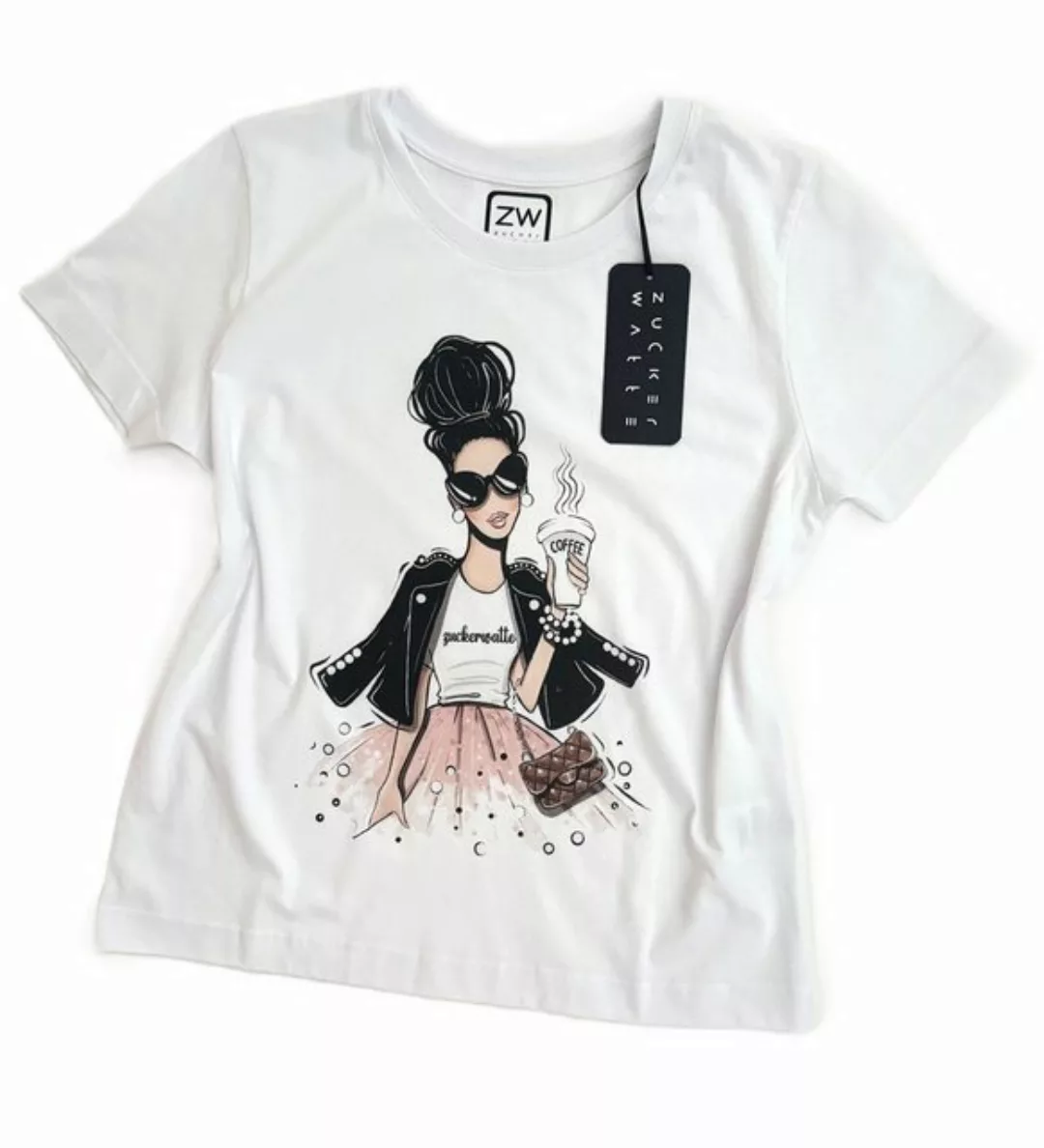 Zuckerwatte Print-Shirt mit Rundhals, Boyfriend Style, aus 100% feiner Baum günstig online kaufen