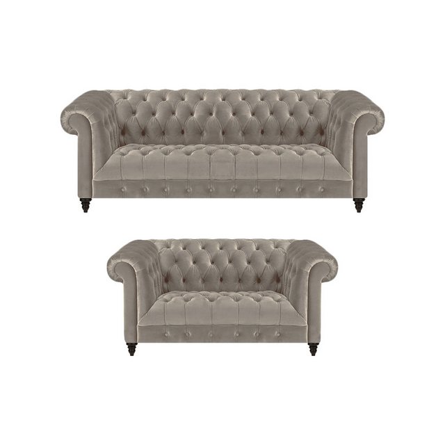 JVmoebel Chesterfield-Sofa Polstermöbel Luxus Grau 2x Sofas Komplett Einric günstig online kaufen