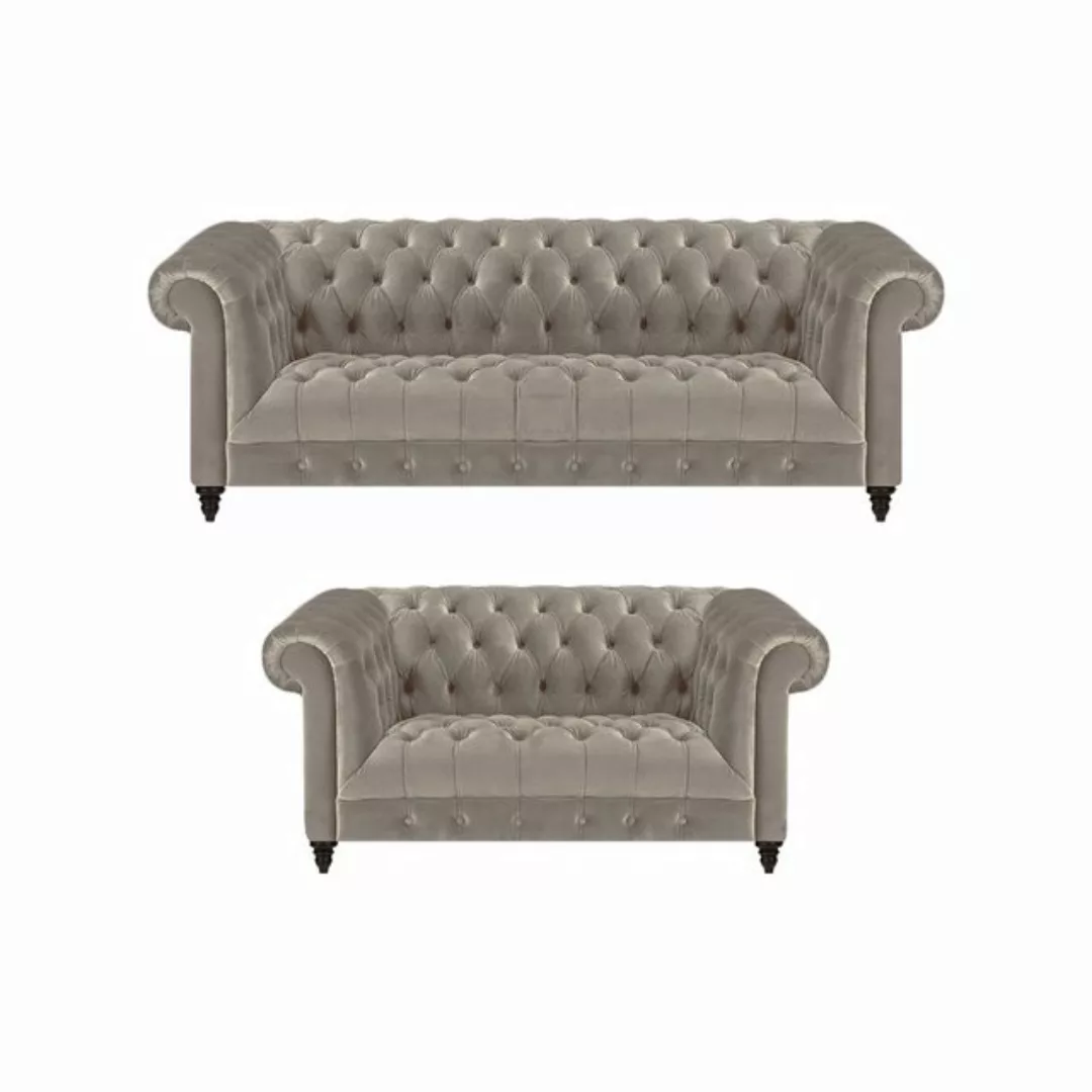 JVmoebel Chesterfield-Sofa Polstermöbel Luxus Grau 2x Sofas Komplett Einric günstig online kaufen