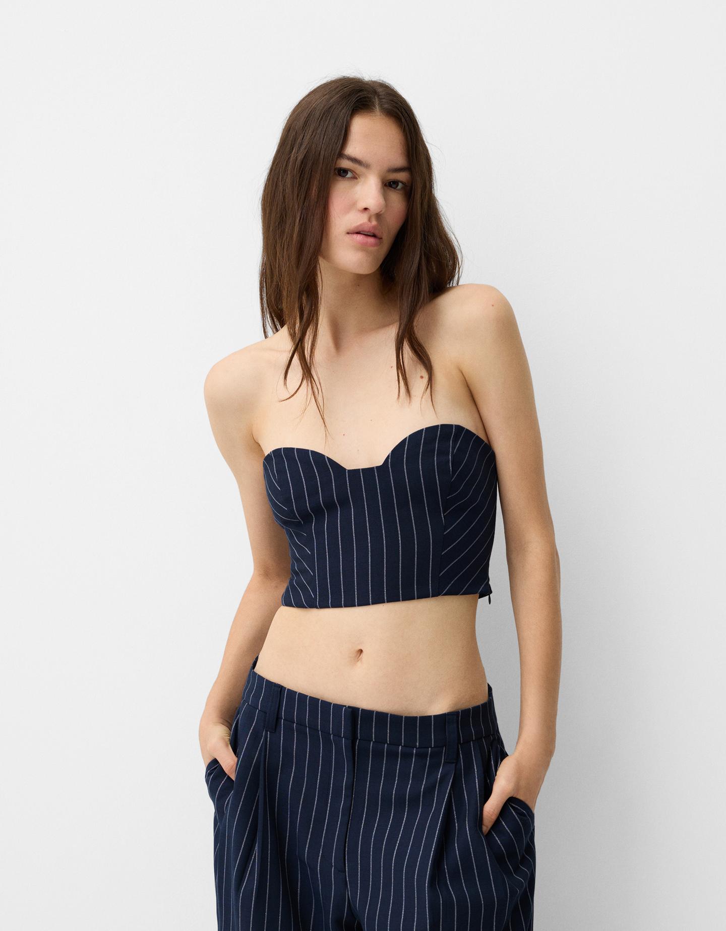 Bershka Bandeau-Top Mit Herzausschnitt Streifen Und Metallisiertem Garn Dam günstig online kaufen