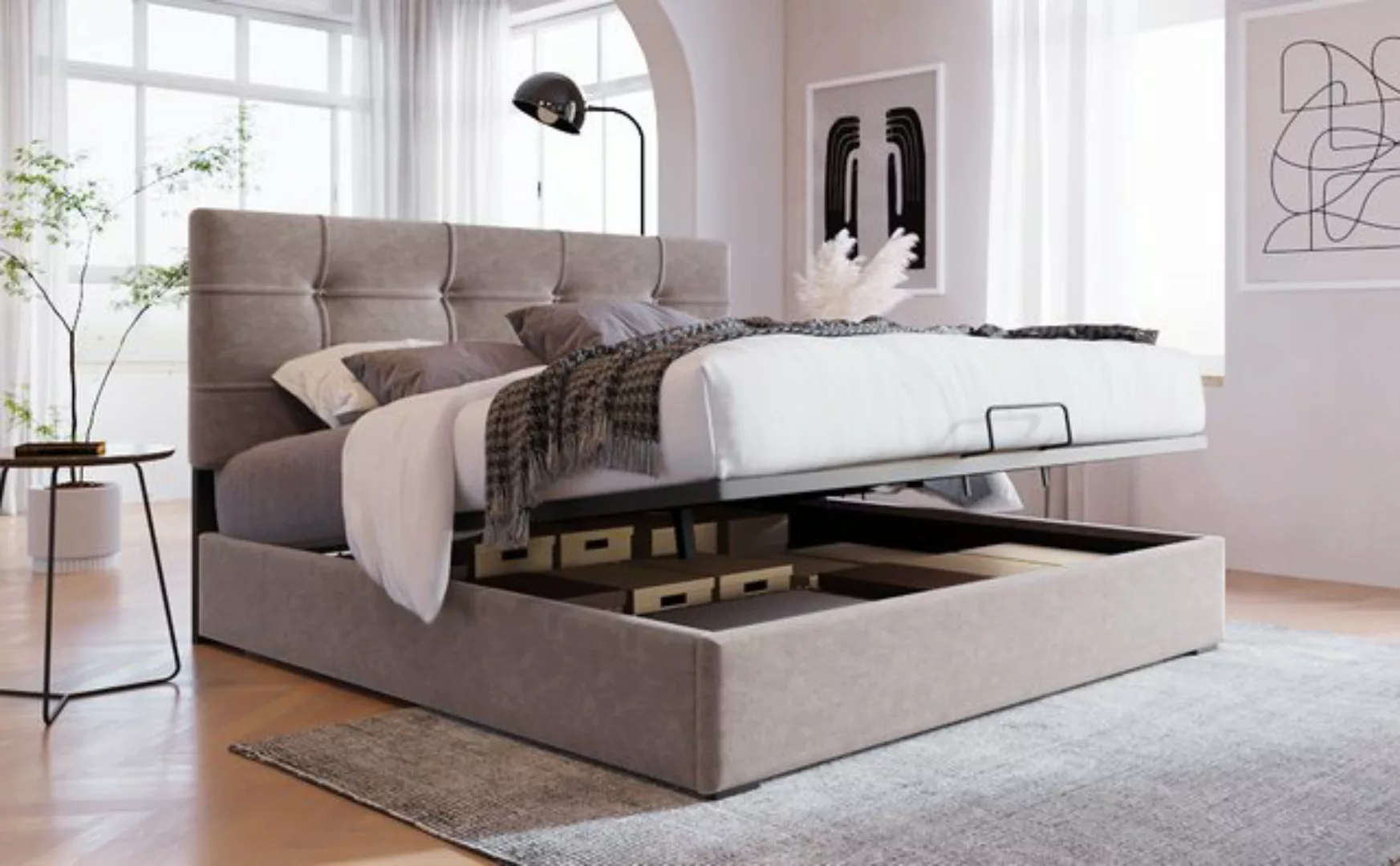 WISHDOR Polsterbett Einzelbett Polsterbett Bett mit Lattenrost aus Metallra günstig online kaufen
