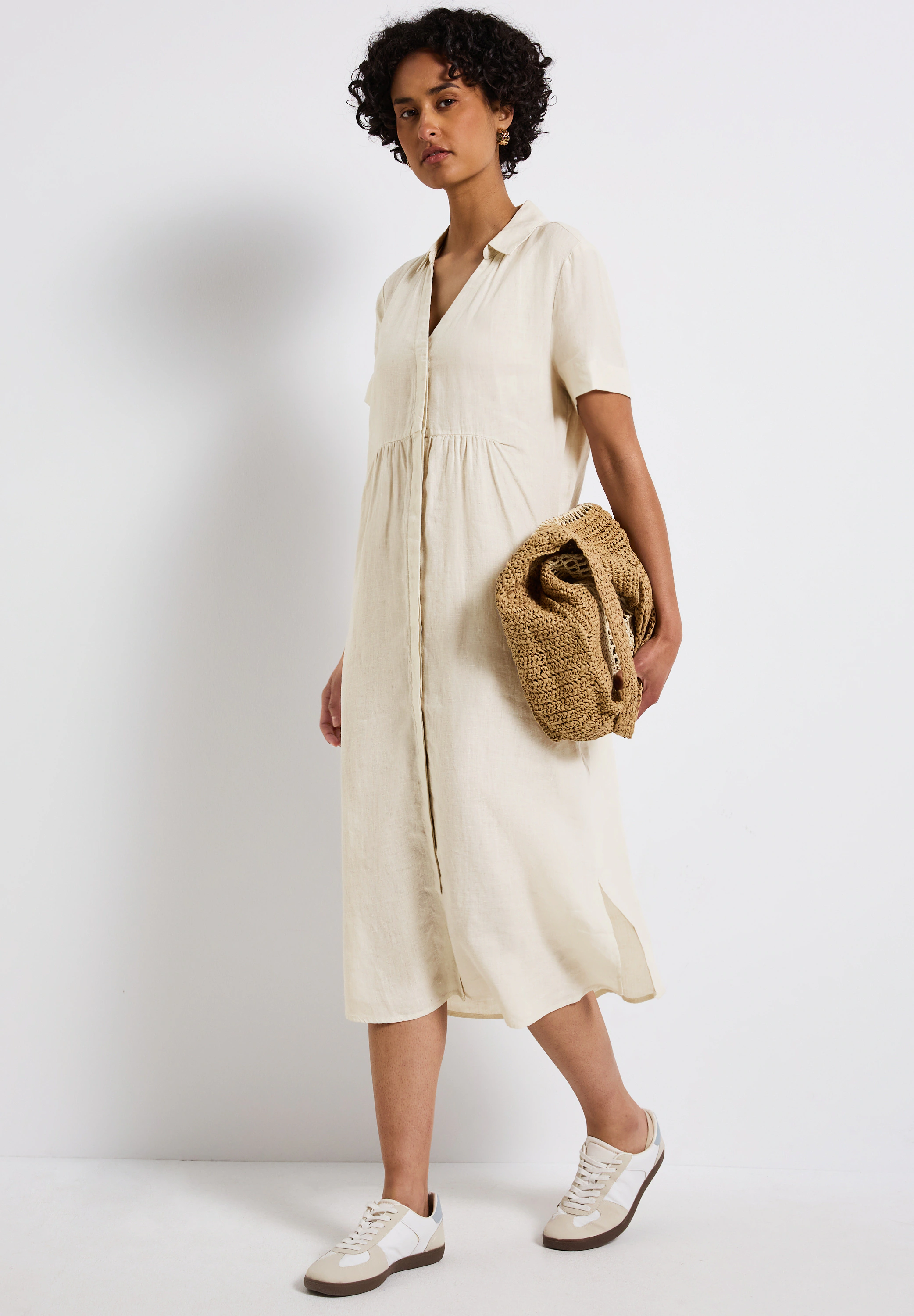 STREET ONE Midikleid, aus Leinen und kurzarm günstig online kaufen