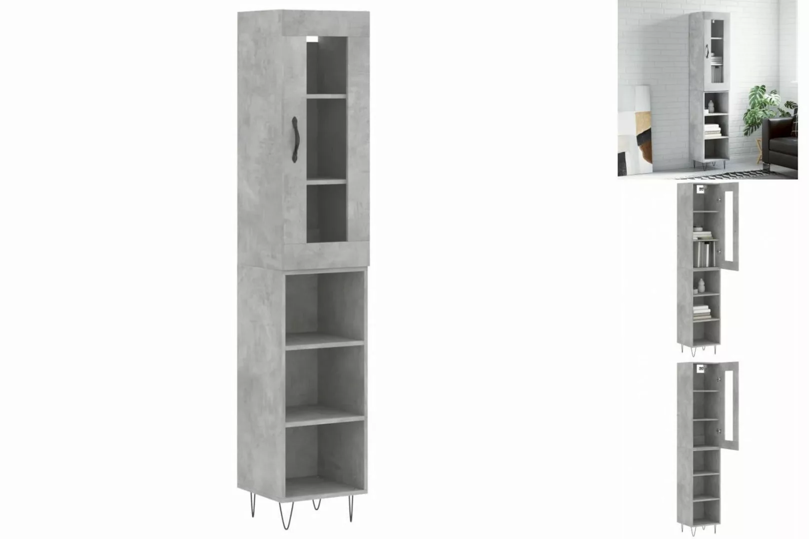 vidaXL Vitrine Highboard Betongrau 34,5x34x180 cm Spanplatte Glas Vitrine günstig online kaufen