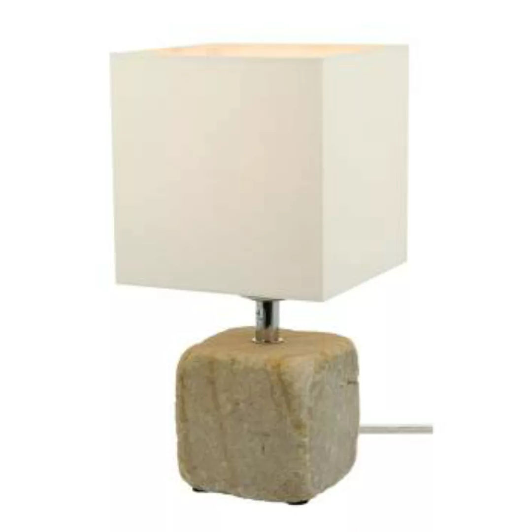 Weiße Nachttischlampe mit Schalter Sandstein E27 günstig online kaufen