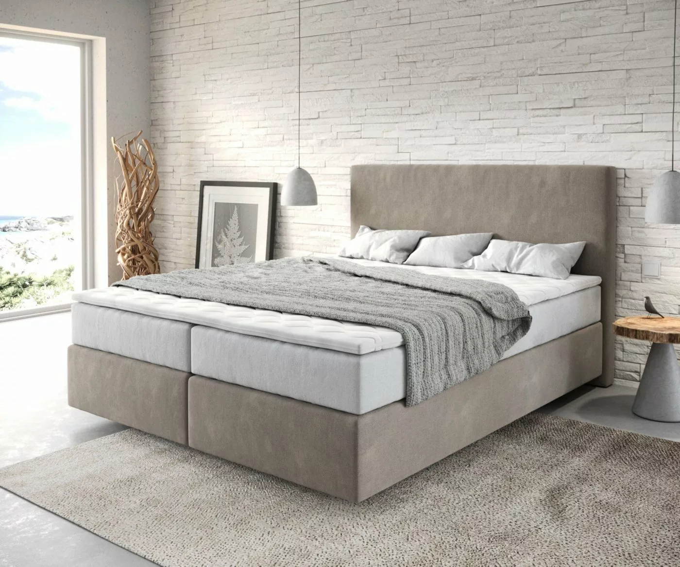 DELIFE Boxspringbett Dream-Well, Mikrofaser Beige 160x200 cm mit TFK Matrat günstig online kaufen