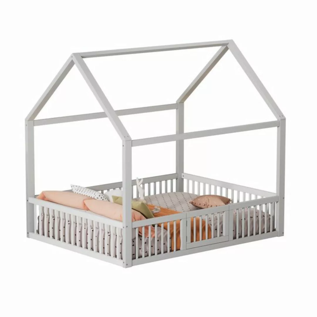 HAUSS SPLOE Kinderbett 140*200cm mit Türchen und Zaun Hausbett aus Kiefer u günstig online kaufen