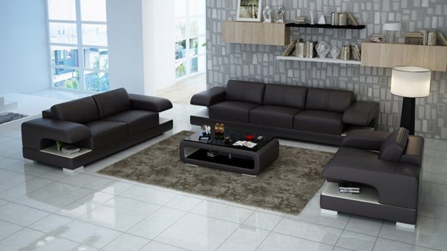 JVmoebel Sofa Beige Ledersofas Wohnlandschaft 3+2+1 mit LED Beleuchtung, Ma günstig online kaufen