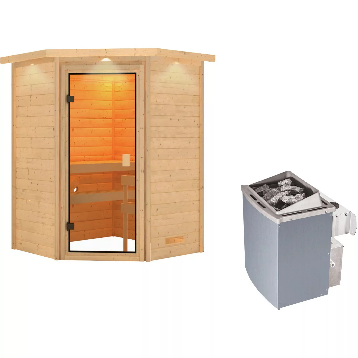 Woodfeeling Sauna Antonia inkl. 9 kW Ofen mit integr. Strg., LED-Dachkranz günstig online kaufen