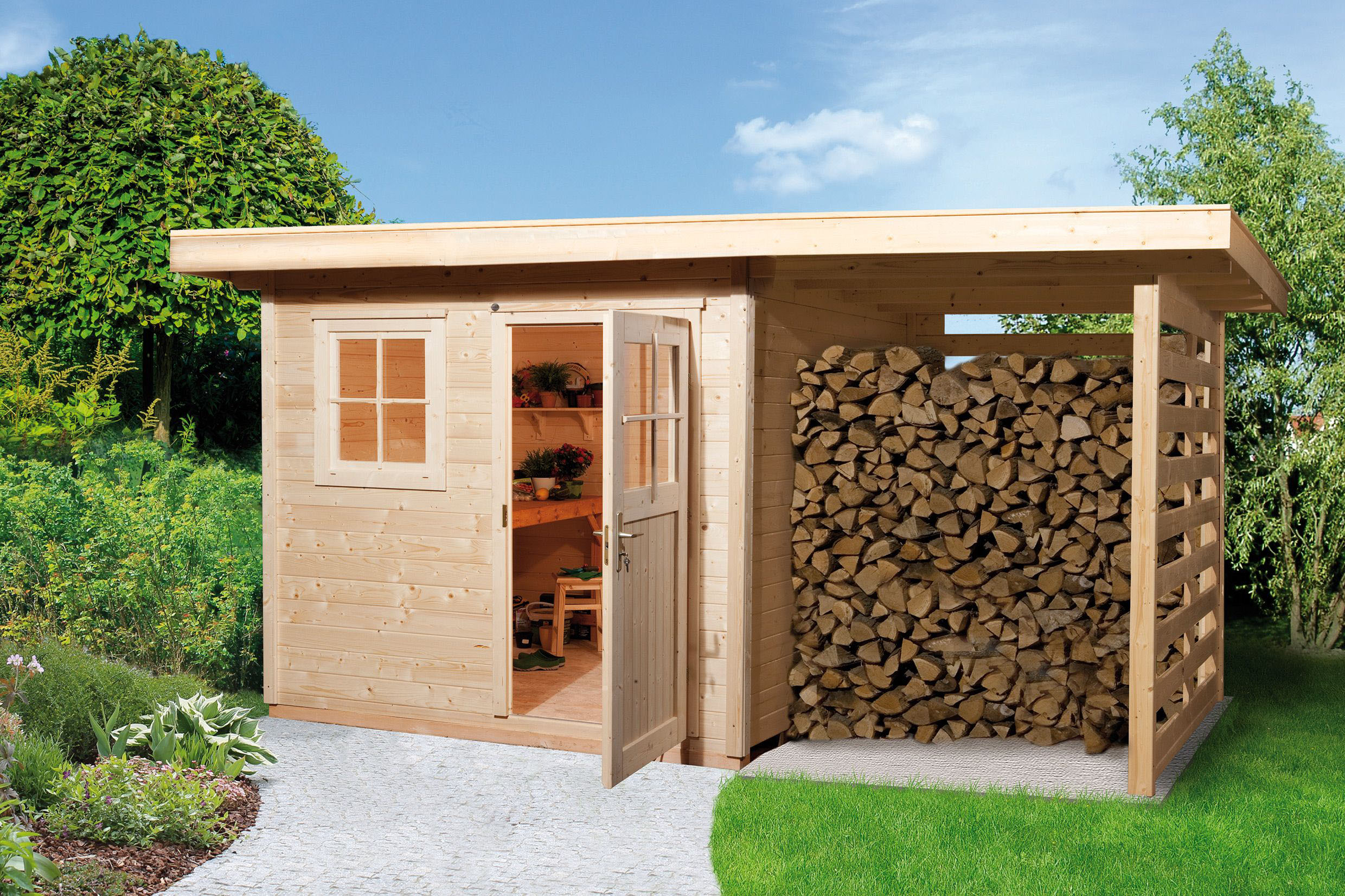 Holz-Gartenhaus Flachdach Unbehandelt 504 cm x 375 cm günstig online kaufen