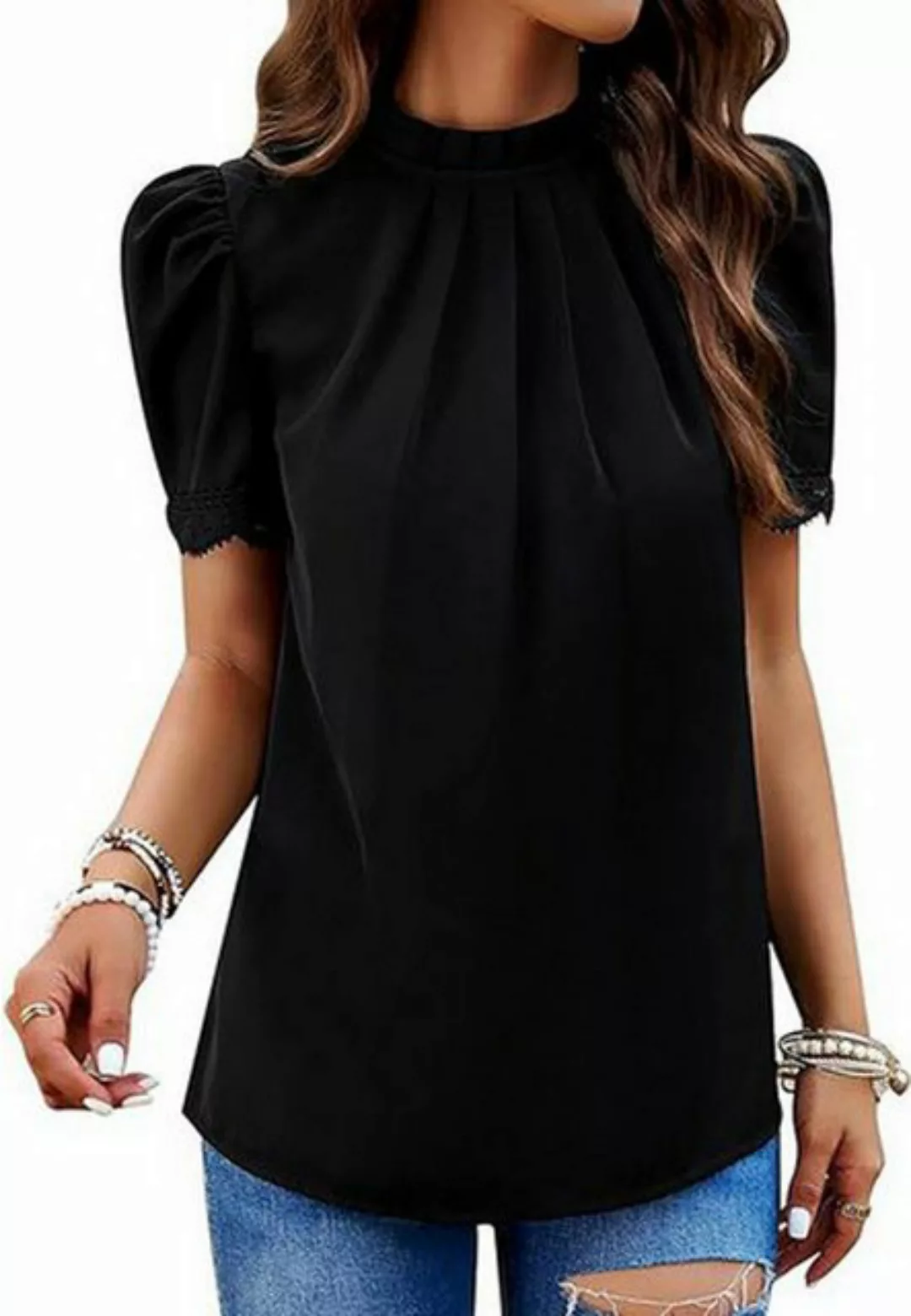 KIKI Hemdbluse Elegantes plissiertes Stehkragen-Top, Streetwear-Shirt günstig online kaufen