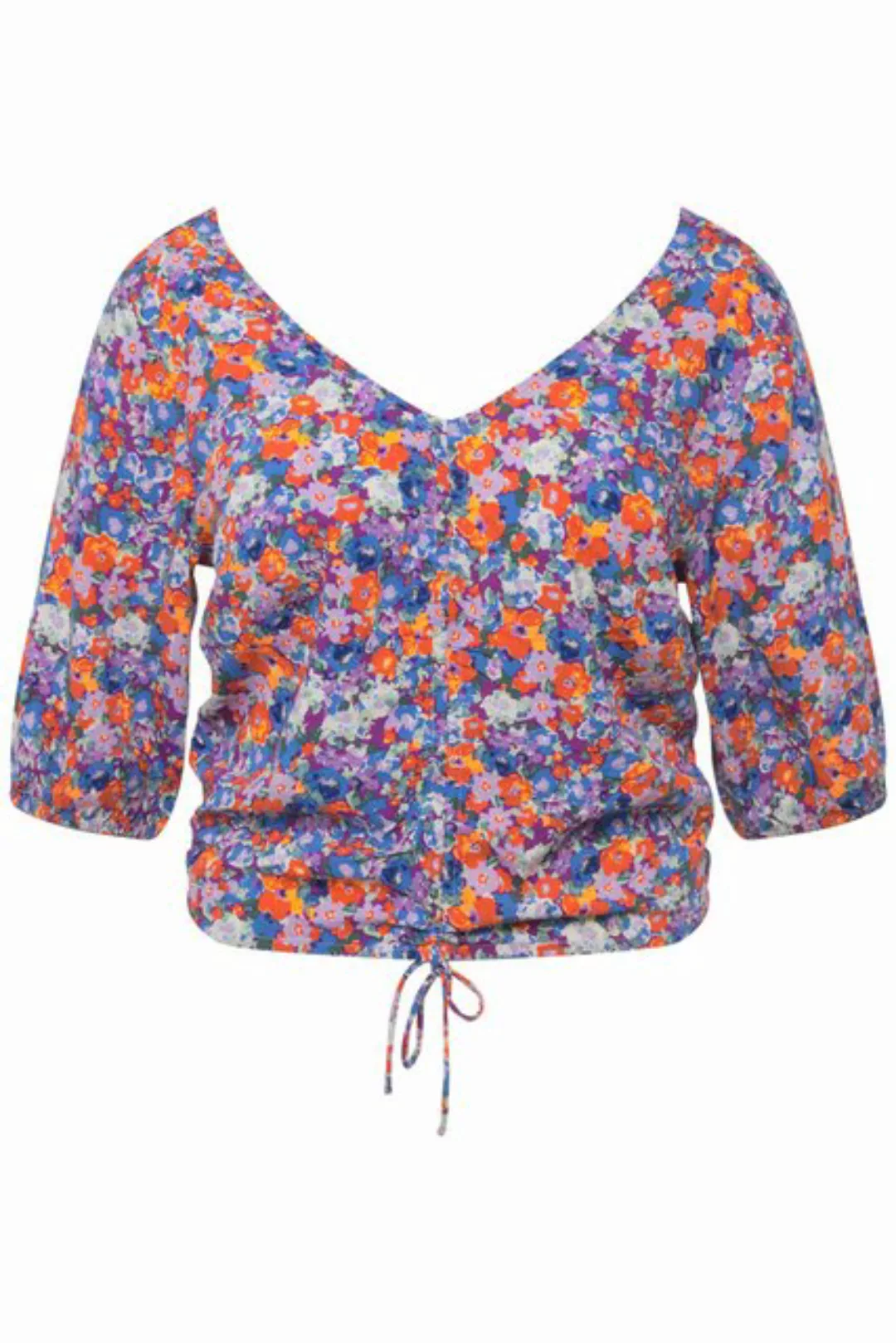 Studio Untold Druckbluse Bluse V-Ausschnitt Flower Print 3/4-Arm Raffung günstig online kaufen