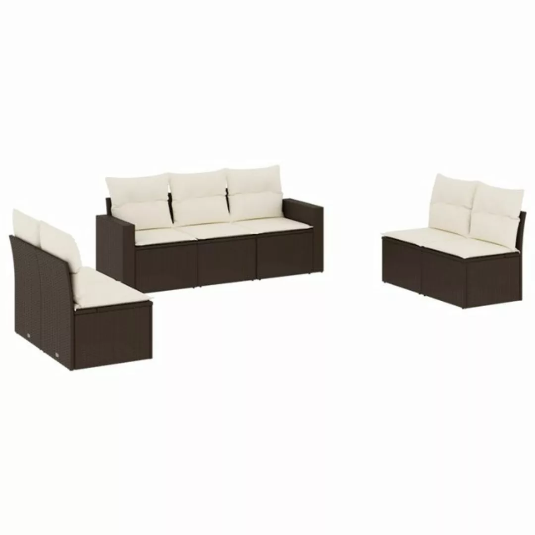 vidaXL Sofaelement 7-tlg. Garten-Sofagarnitur mit Kissen Braun Poly Rattan günstig online kaufen