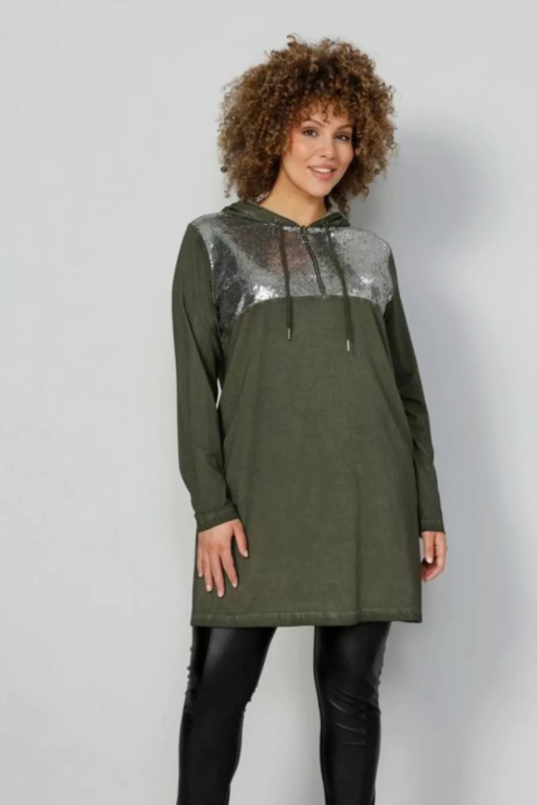 MIAMODA Longshirt Longshirt Pailletten Kapuze mit Zipper Langarm günstig online kaufen