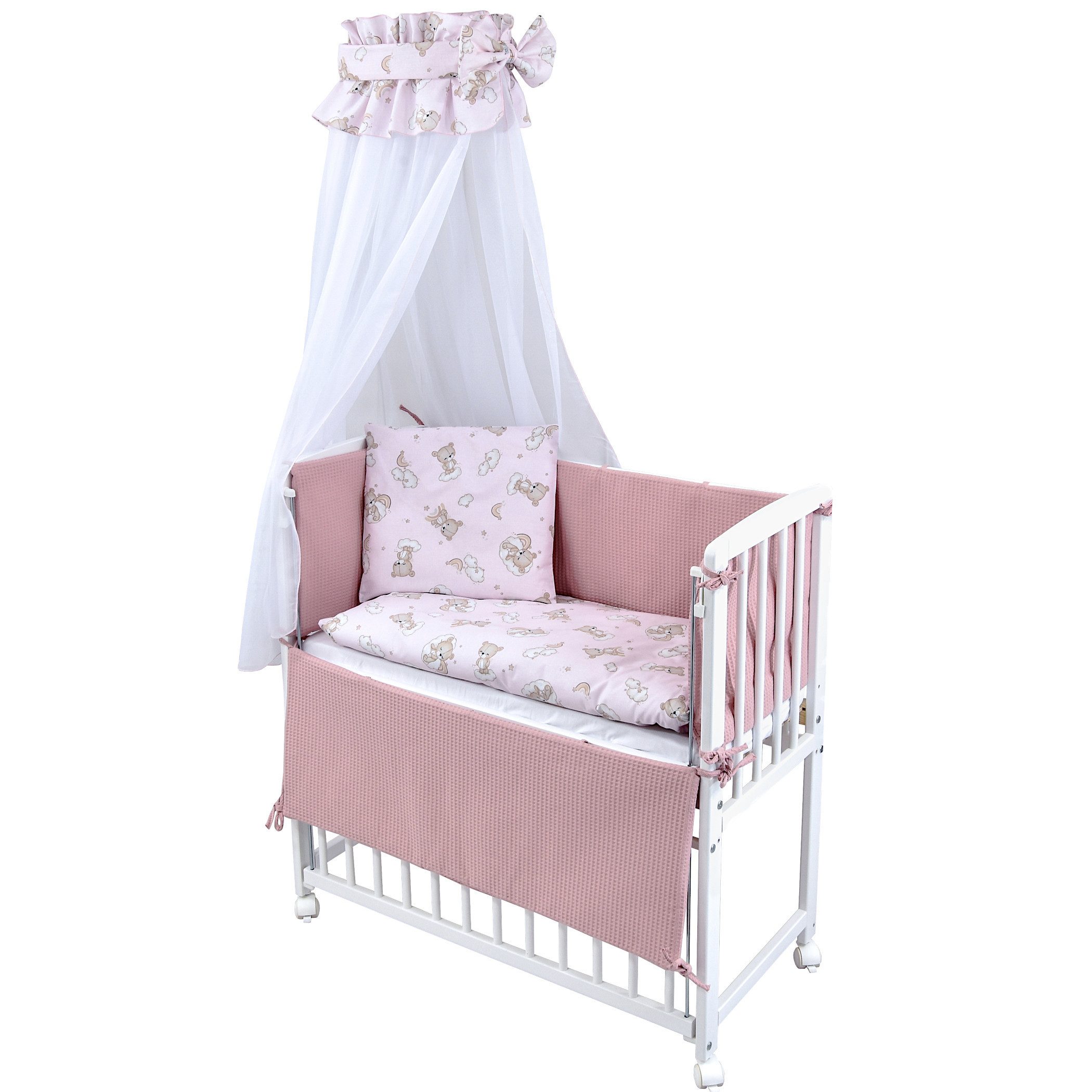 Baby-Delux Beistellbett Babybett Waffelpique Bärchen Rosa, günstig online kaufen