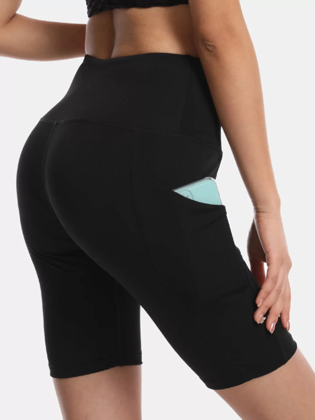 Frauen Elastic High Waist Biker Shorts Mit Pocket Sports Panty Für Yoga Lau günstig online kaufen