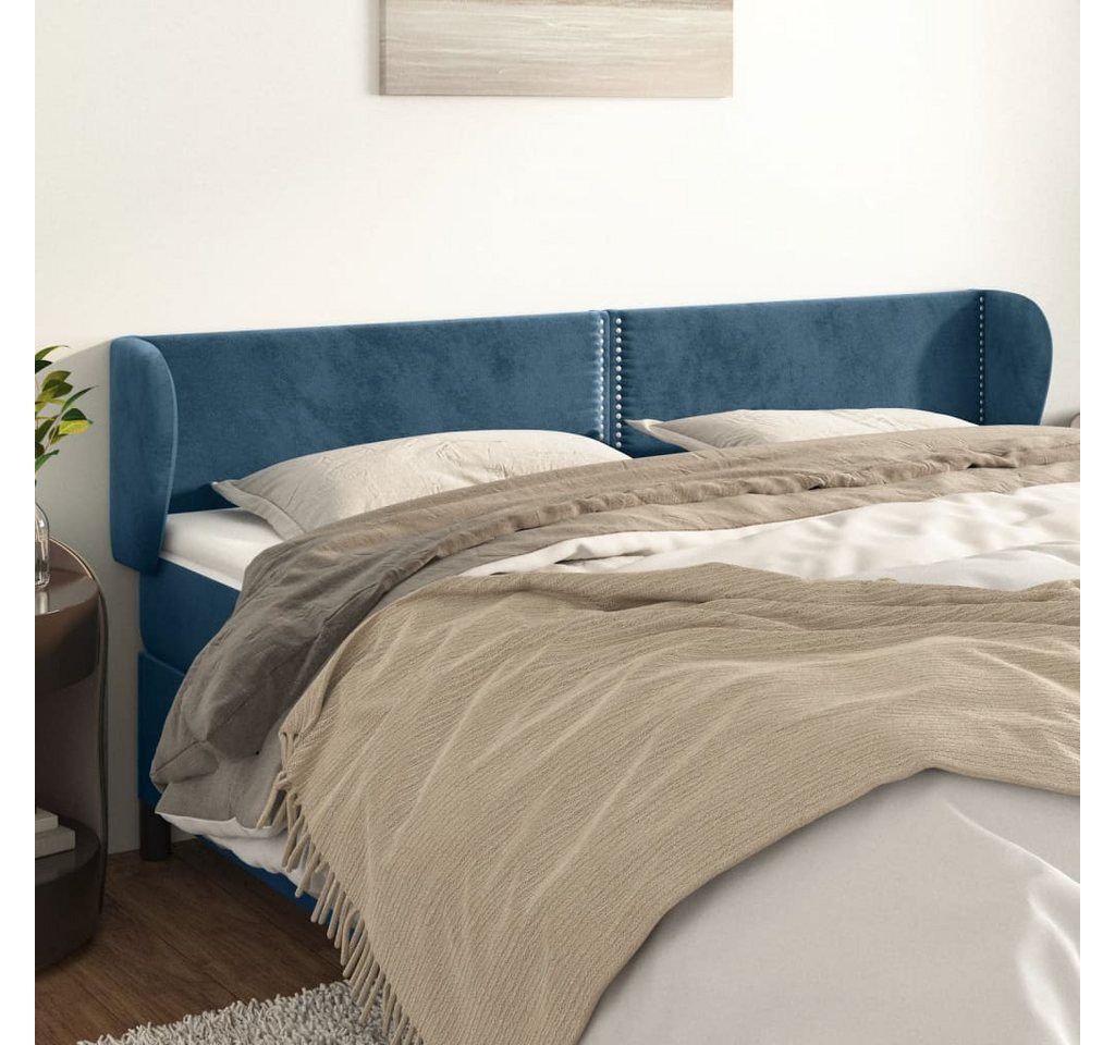 vidaXL Bett, Kopfteil mit Ohren Dunkelblau 163x23x78/88 cm Samt günstig online kaufen