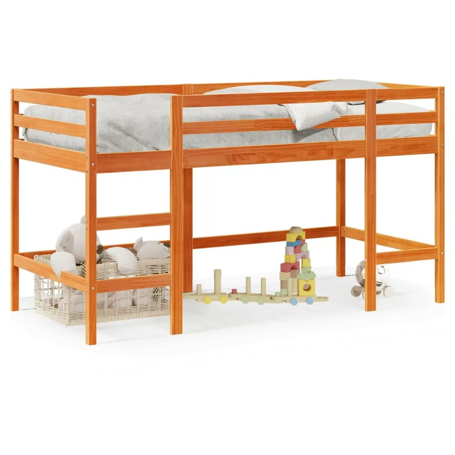 vidaXL Bett Kinderhochbett mit Leiter Wachsbraun 90x190cm Massivholz Kiefer günstig online kaufen