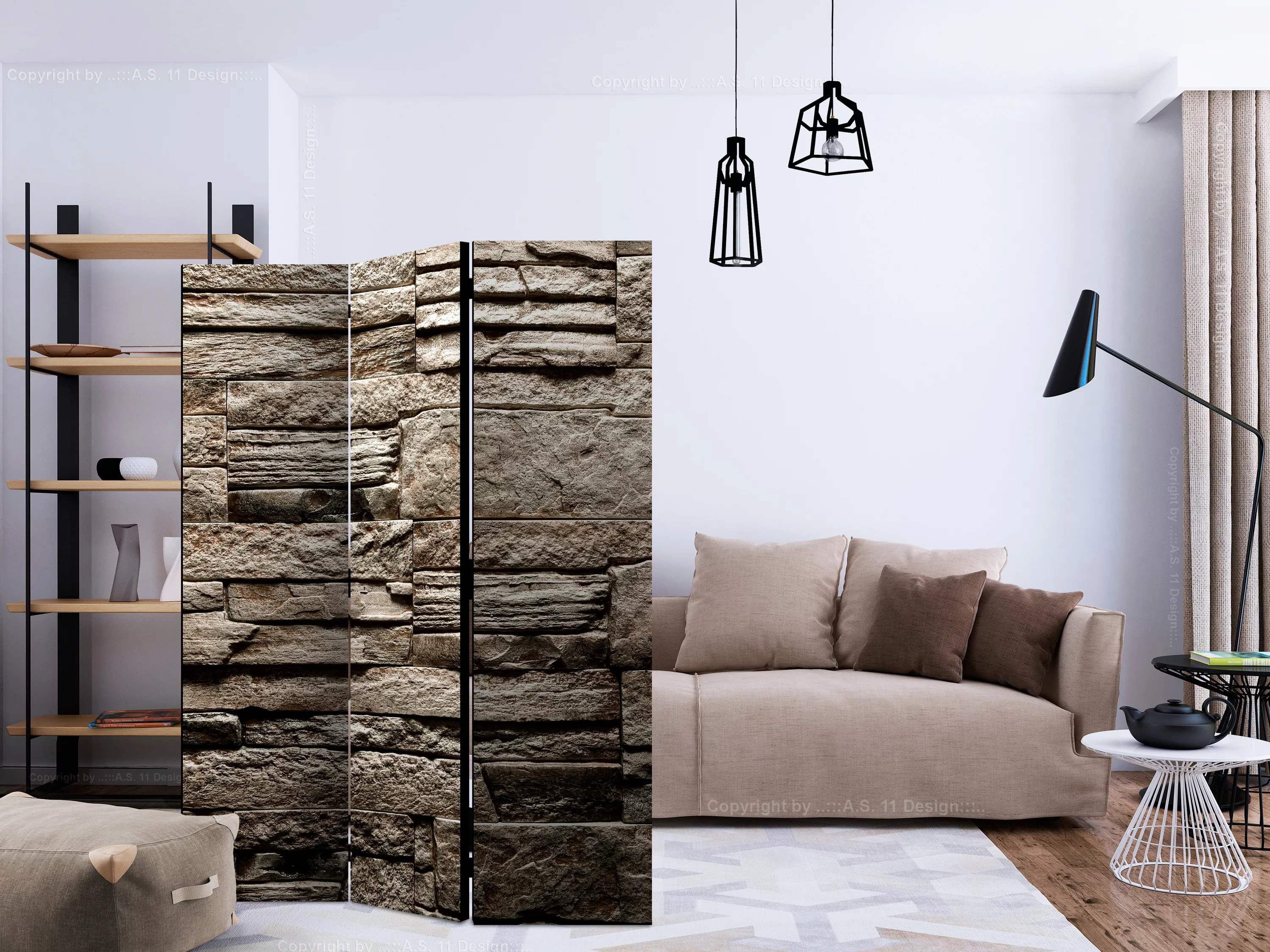 3-teiliges Paravent - Beautiful Brown Stone [room Dividers] günstig online kaufen