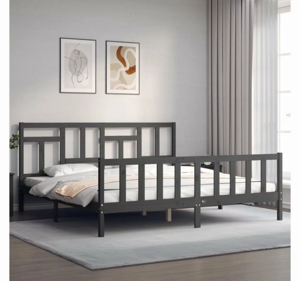 vidaXL Bett Massivholzbett mit Kopfteil Grau 200x200 cm günstig online kaufen