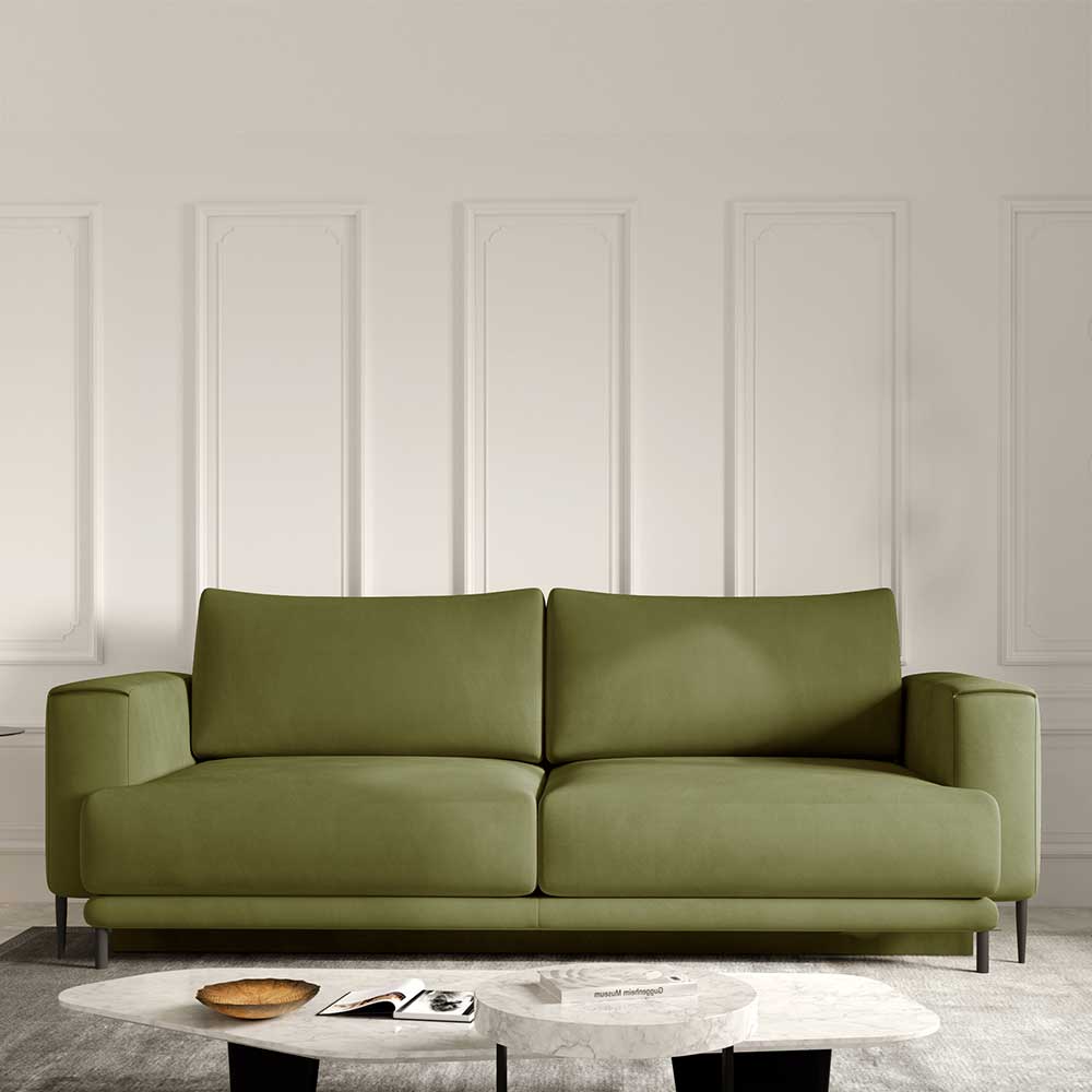 Sofa Dersitzer Sofa in Oliv Grün aus Velours günstig online kaufen