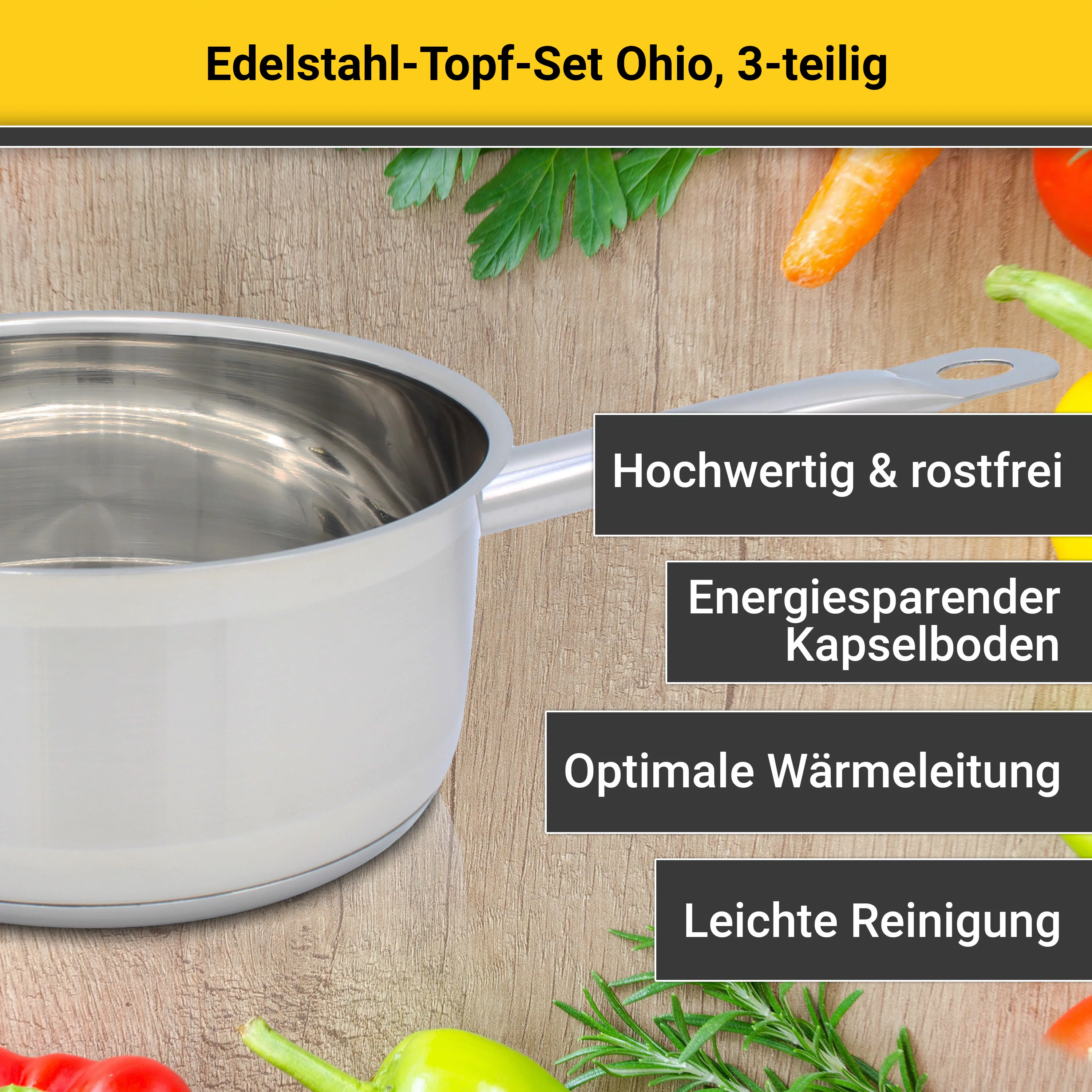 Krüger Topf-Set »Ohio«, Edelstahl, (Set, 5 tlg., 1x Bratentopf Ø 20 cm, 1x günstig online kaufen