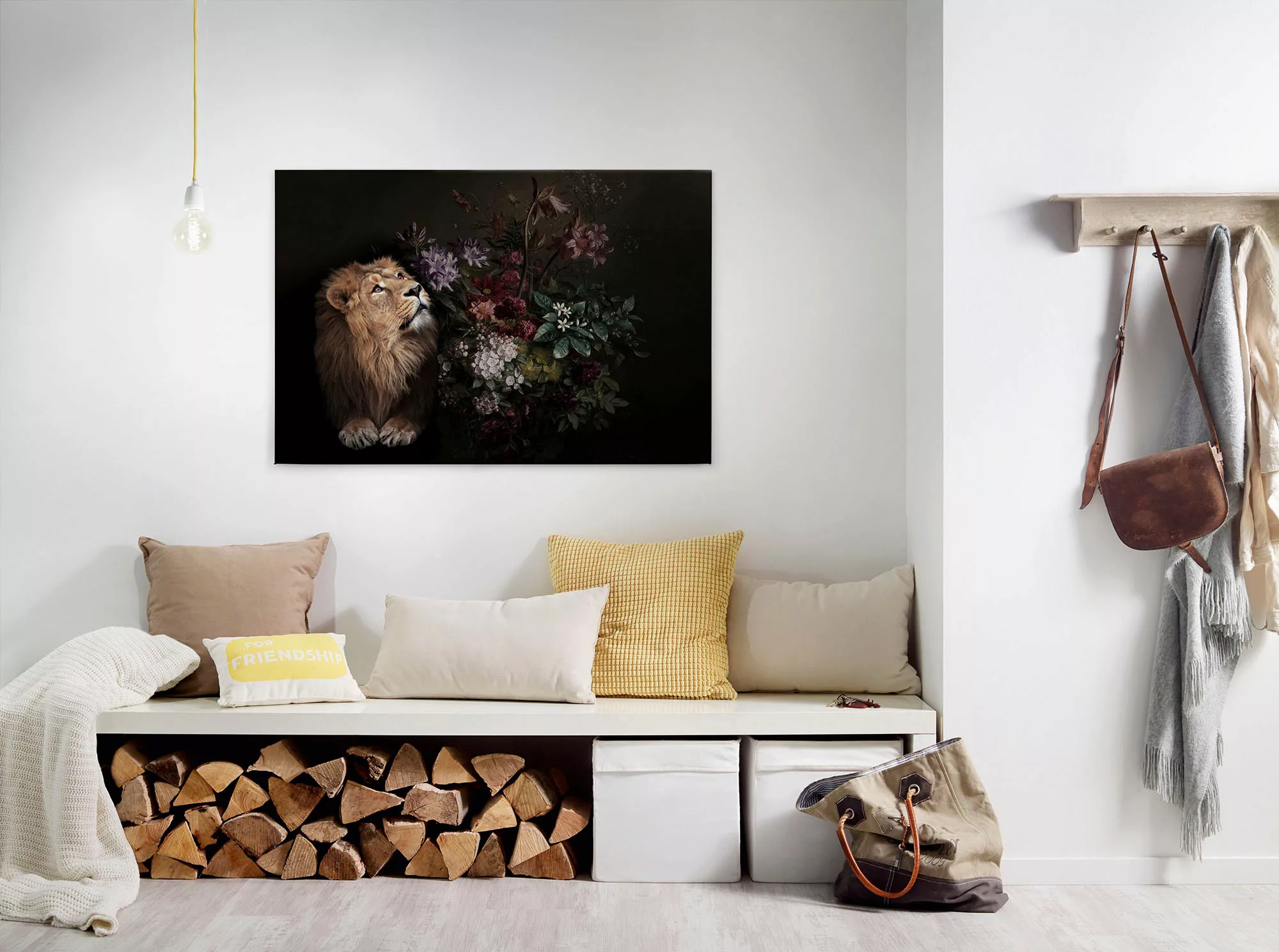 Bricoflor Canvas Leinwand Mit Löwe Ausgefallenes Wandbild Mit Blumen Im Sti günstig online kaufen