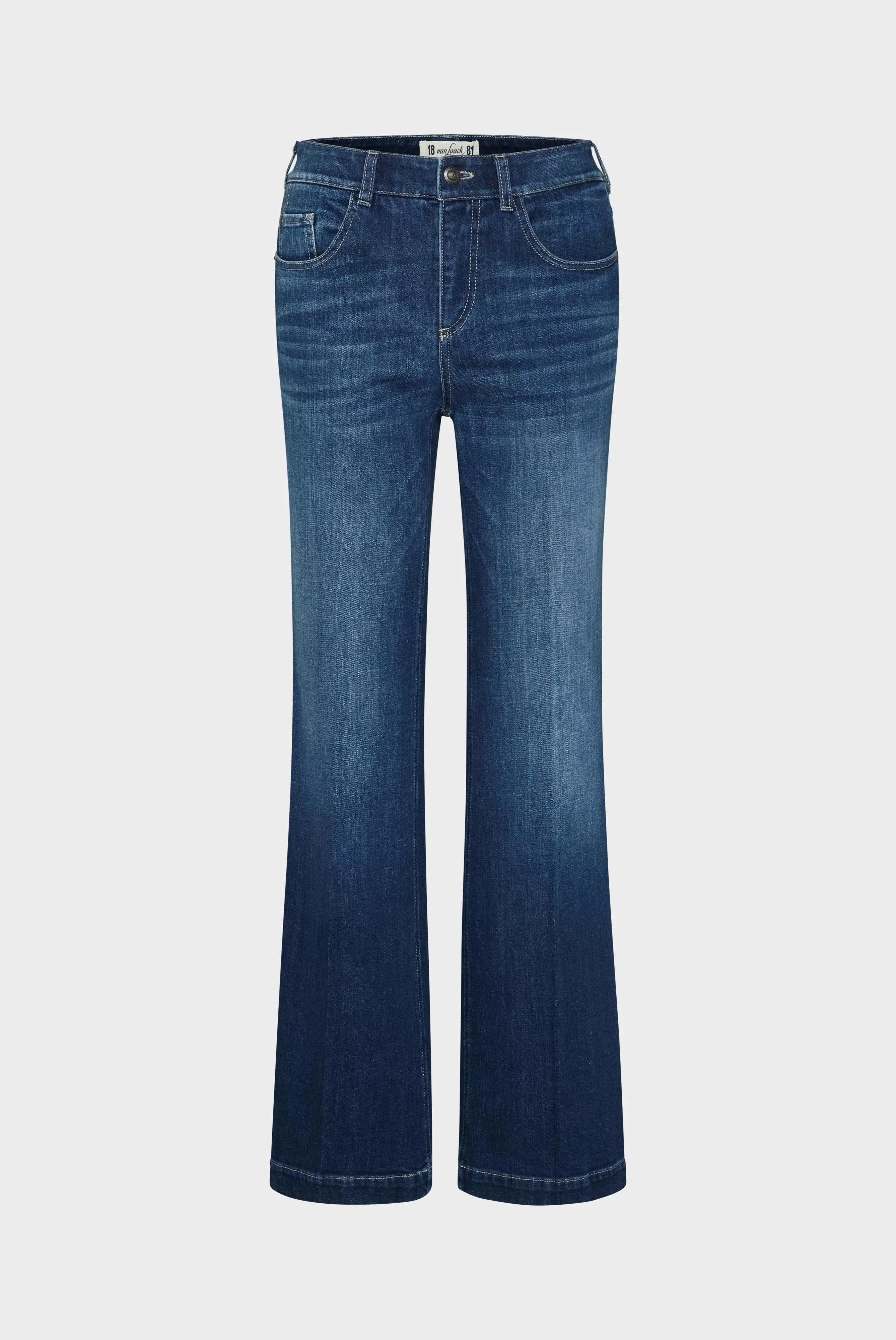 Cotton Stretch Jeans mit hohem Bund ausgestelltem Bein Blau günstig online kaufen
