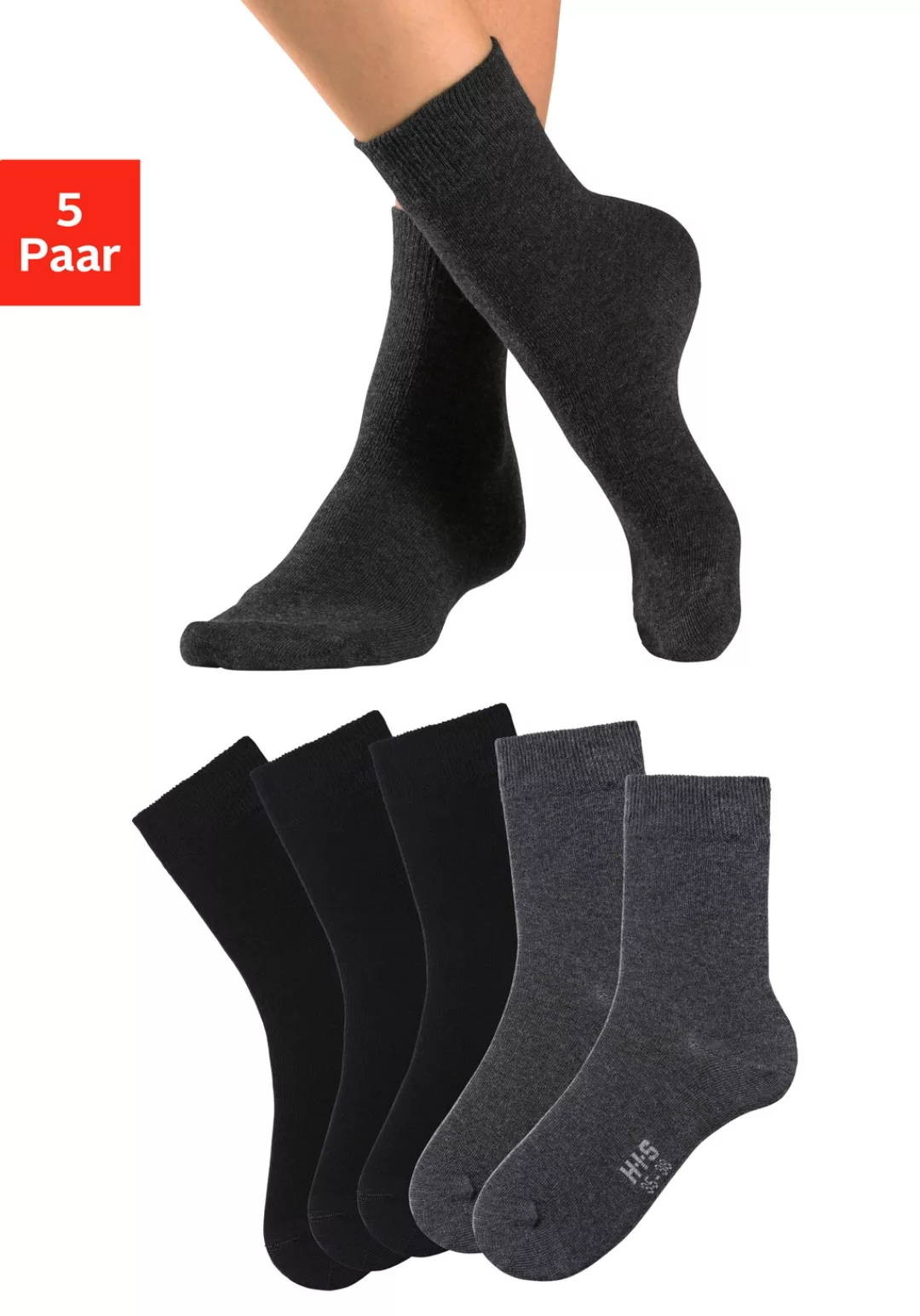 H.I.S Basicsocken, (Packung, 5 Paar), mit besonders weichem Bündchen günstig online kaufen