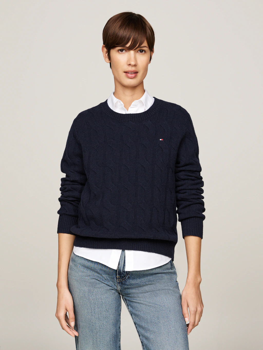 Tommy Hilfiger Strickpullover SOFT WOOL CABLE C-NK mit Zopfmuster, Rundhals günstig online kaufen