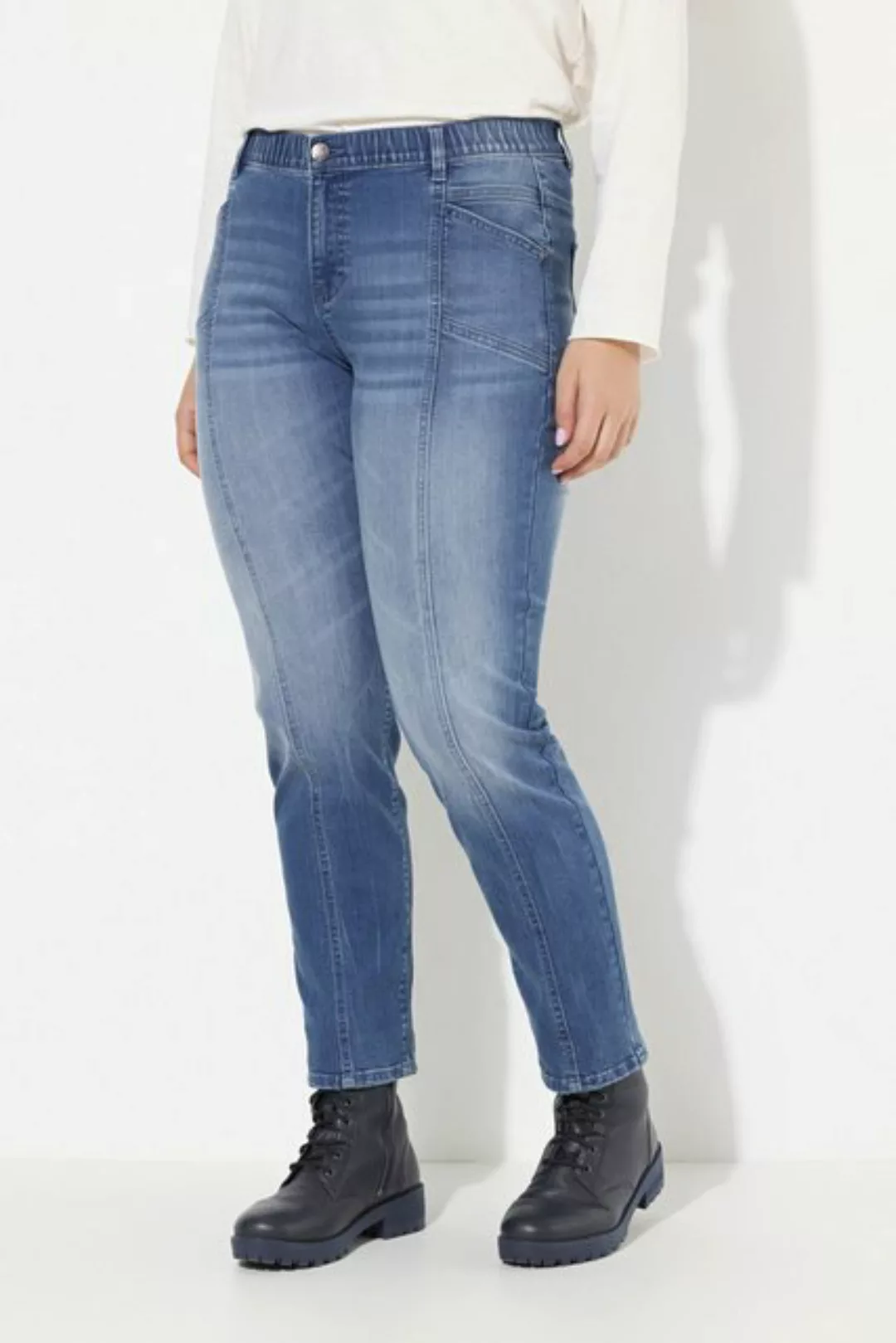 Ulla Popken Regular-fit-Jeans Boyfriend-Jeans Ziernähte weites Bein günstig online kaufen