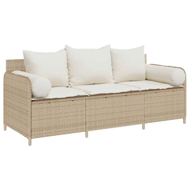 vidaXL Loungesofa Gartensofa mit Kissen 3-Sitzer Beige Poly Rattan, 1 Teile günstig online kaufen